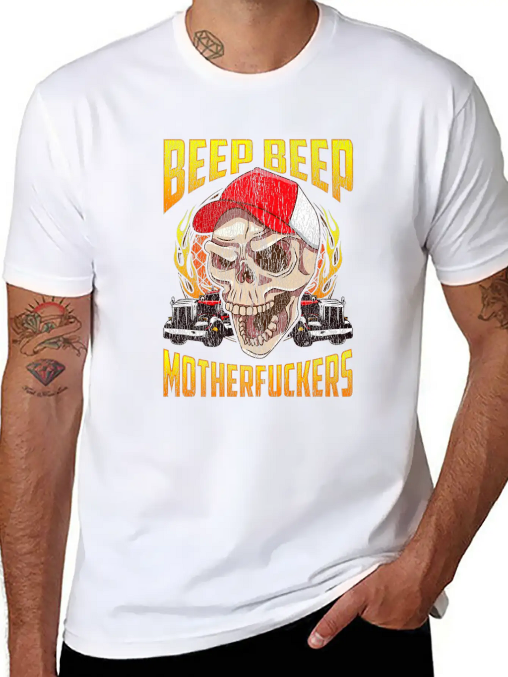 Beep Beep Motherfuckers Skull Truck Driver Breathable Soft Cotton T-Shirt – Timeless Casual Look