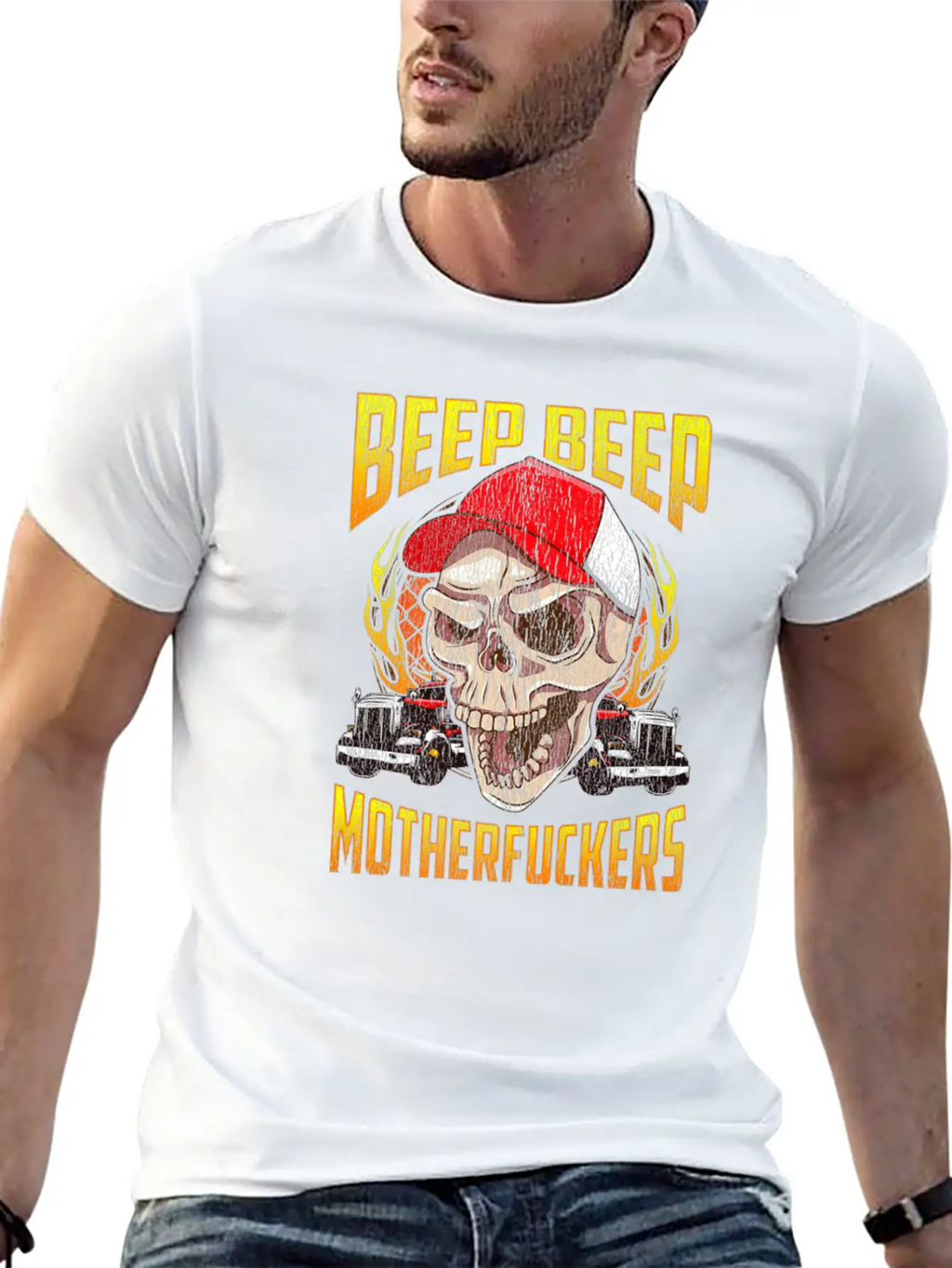 Beep Beep Motherfuckers Skull Truck Driver Breathable Soft Cotton T-Shirt – Timeless Casual Look