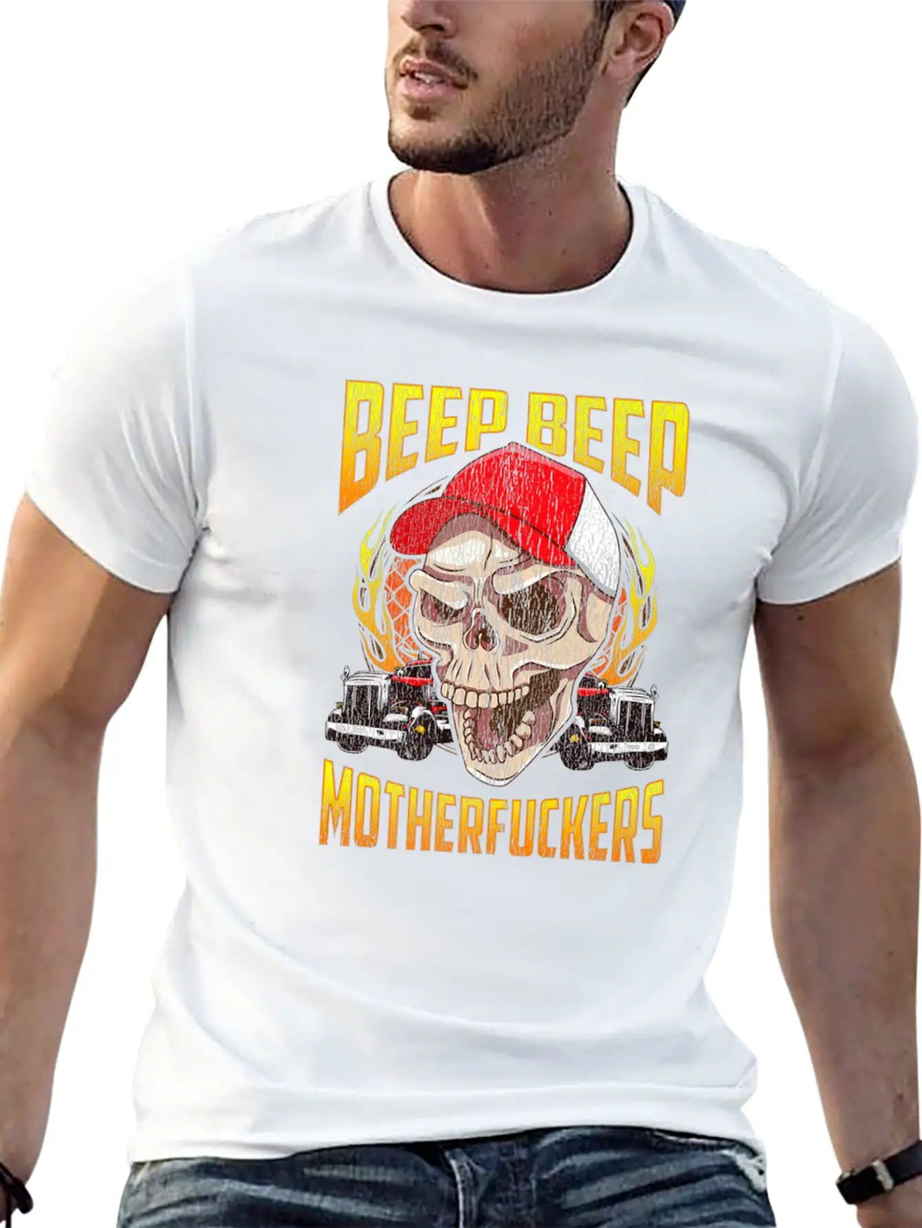 Beep Beep Motherfuckers Skull Truck Driver Breathable Soft Cotton T-Shirt – Timeless Casual Look