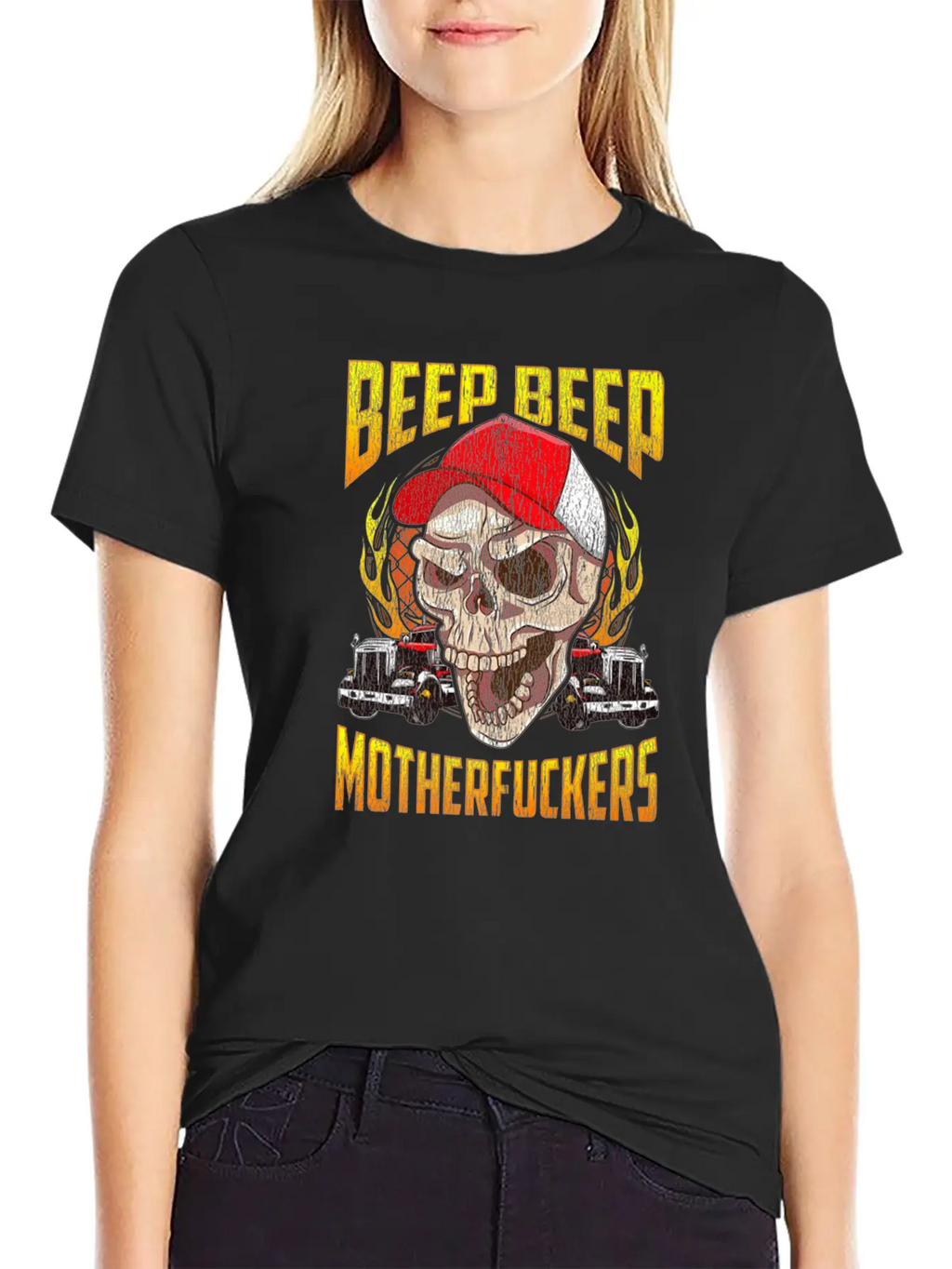 Beep Beep Motherfuckers Skull Truck Driver Breathable Soft Cotton T-Shirt – Timeless Casual Look