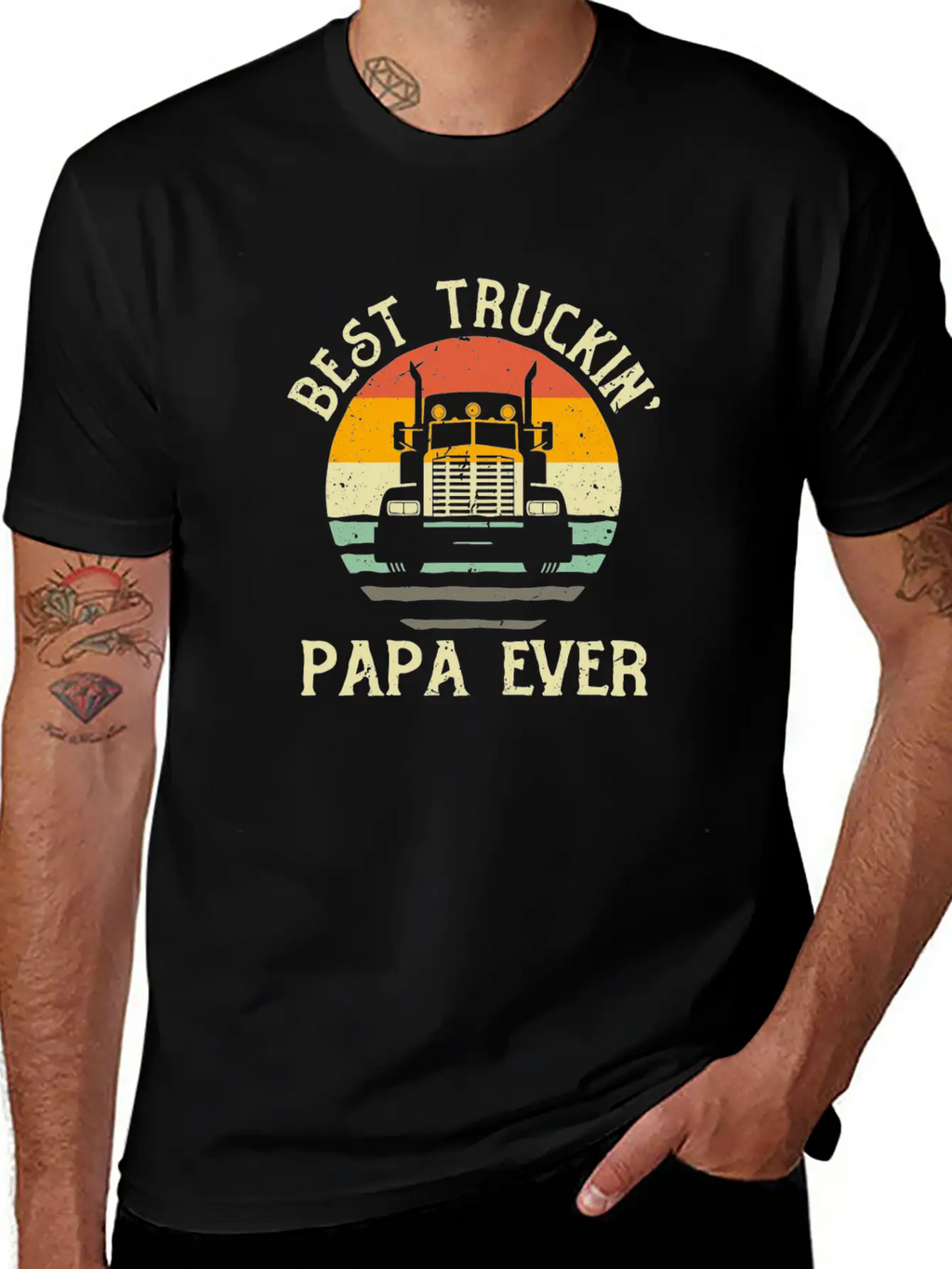 Best Truckin Papa Ever Funny Truck Driver Gift Relaxed Everyday Tee – Lightweight And Durable Cotton