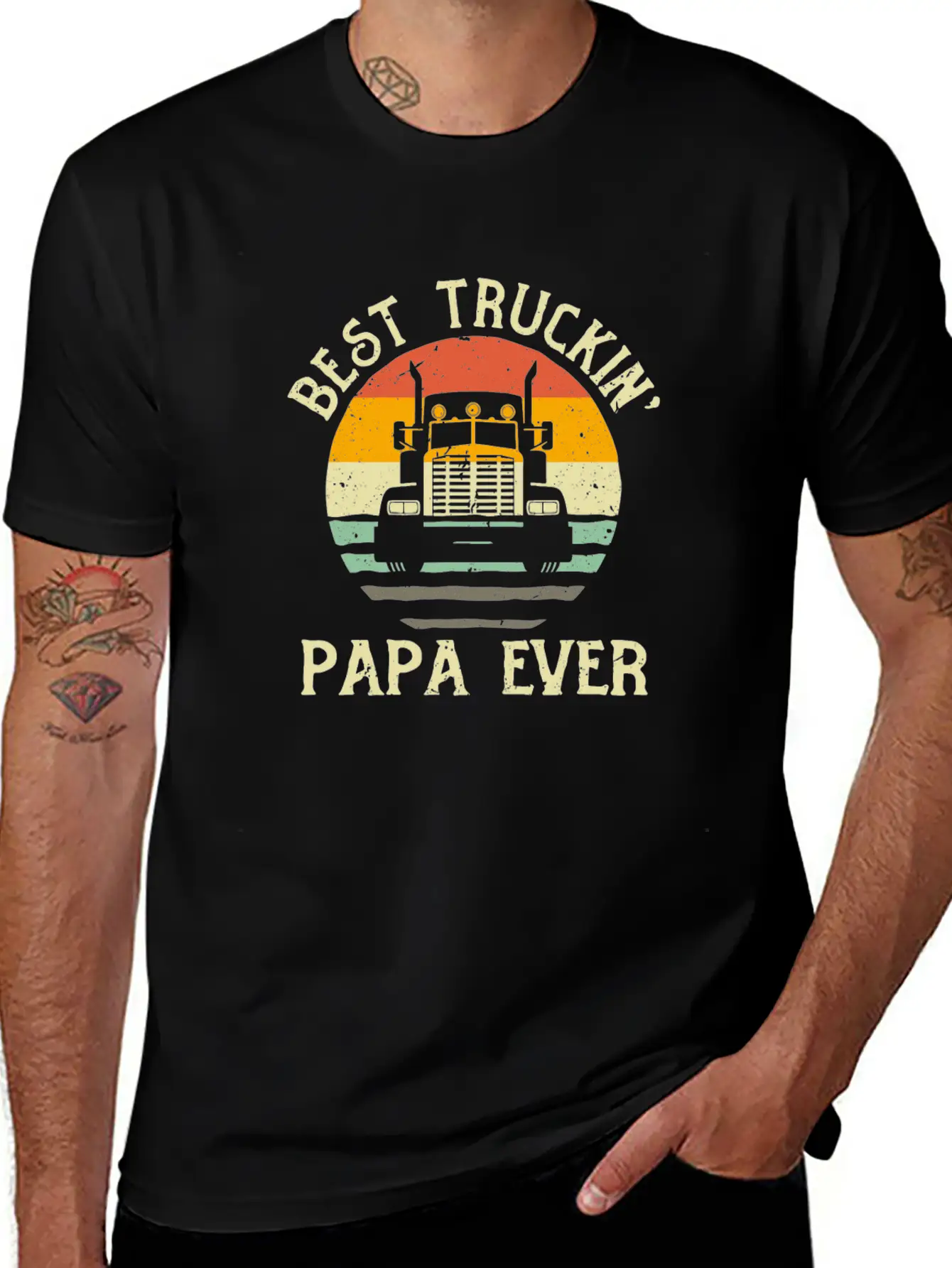 Best Truckin Papa Ever Funny Truck Driver Gift Relaxed Everyday Tee – Lightweight And Durable Cotton
