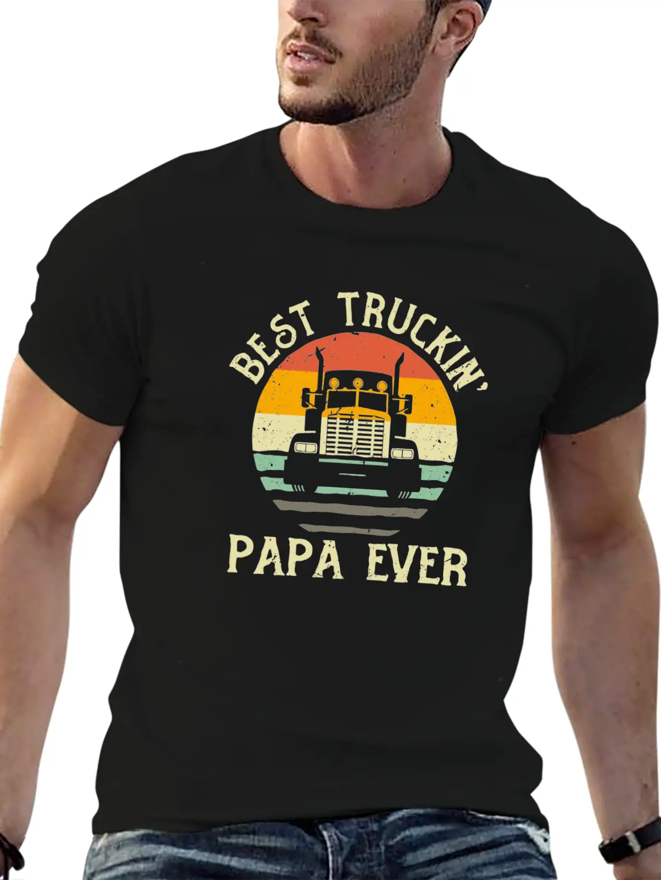 Best Truckin Papa Ever Funny Truck Driver Gift Relaxed Everyday Tee – Lightweight And Durable Cotton