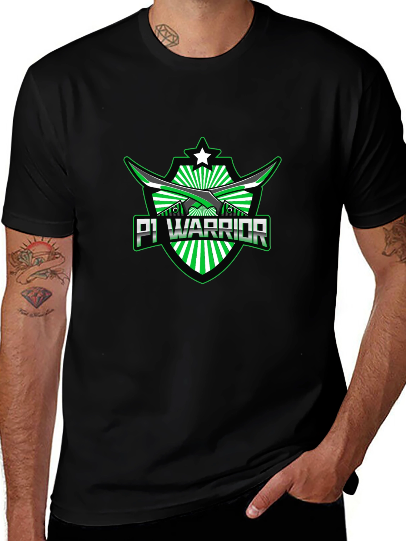 Pi Warrior Black T-Shirt - Green Graphic Tee