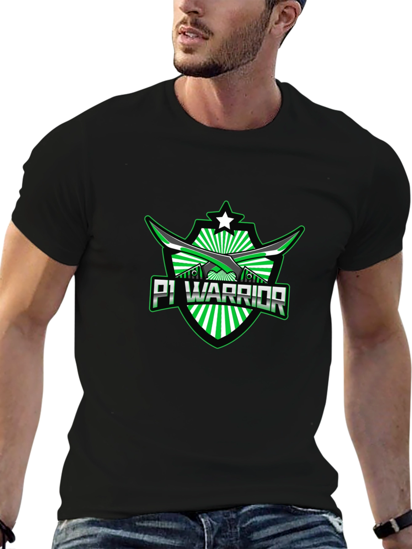 Pi Warrior Black T-Shirt - Green Graphic Tee