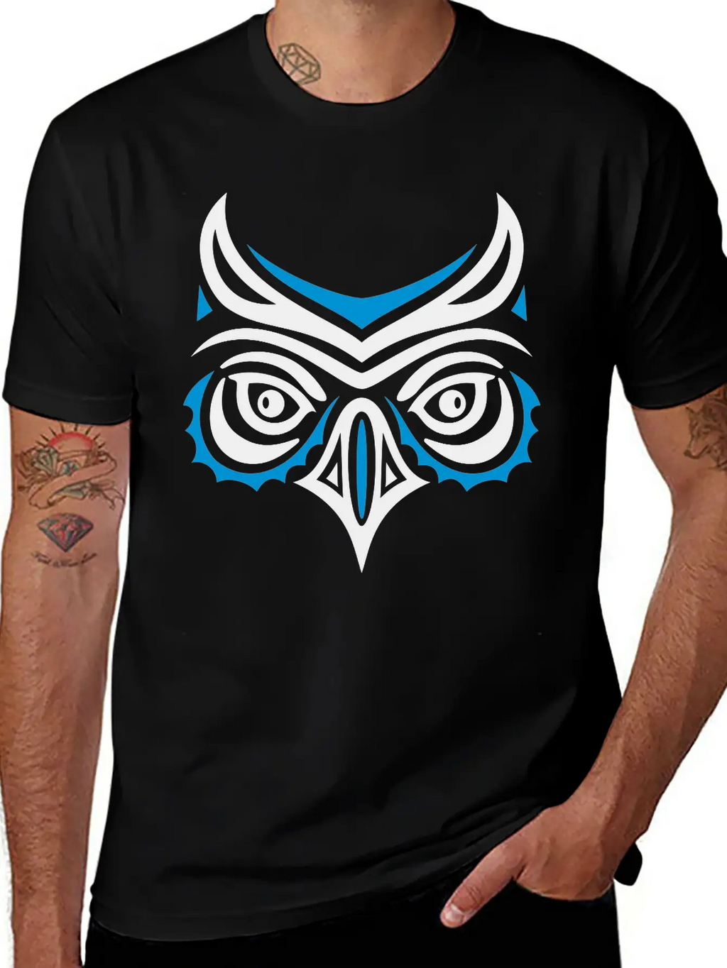 Big Owl Head In Haida Tattoo Style. Owl Face. Breathable Graphic T-Shirt – Perfect For Casual Days