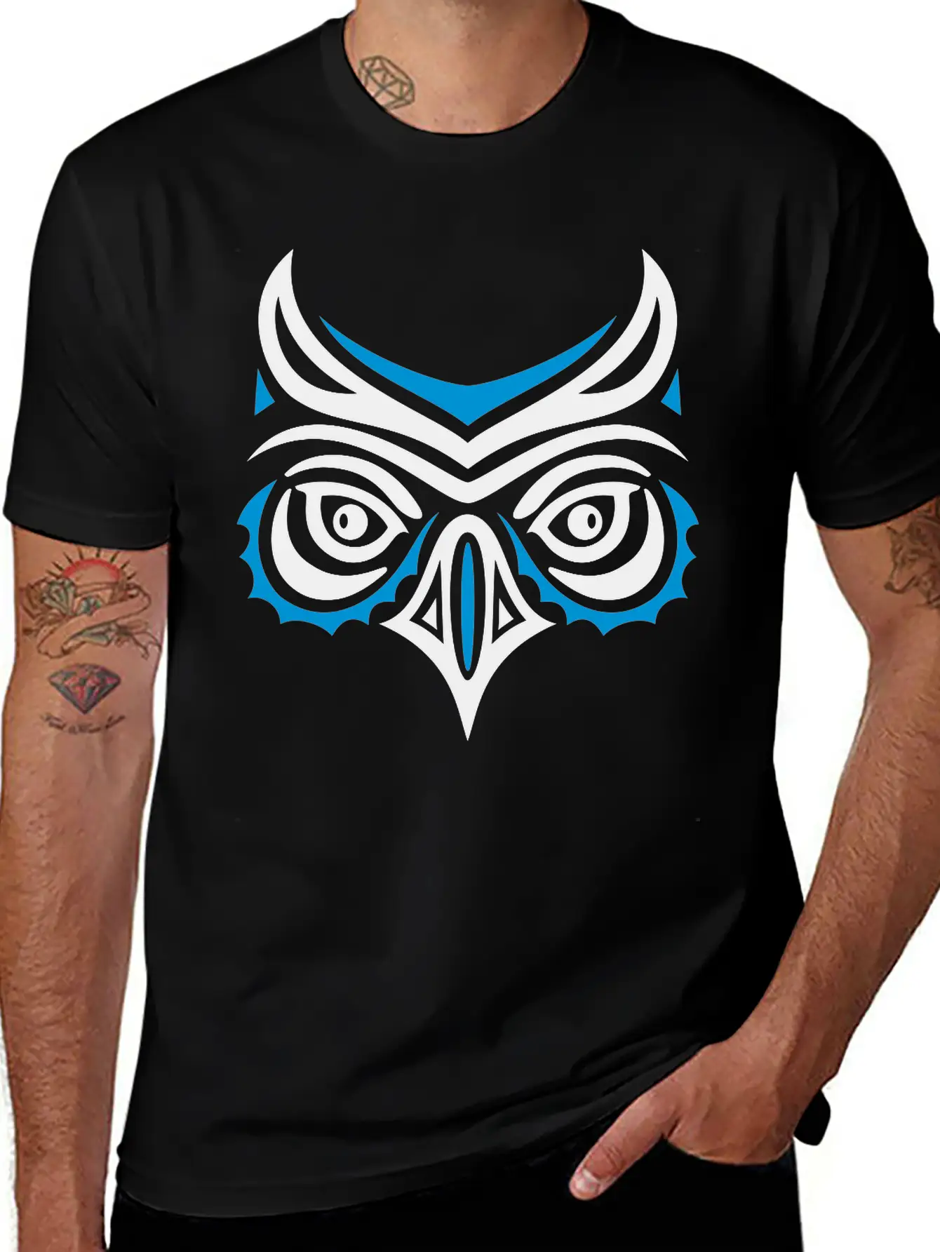 Big Owl Head In Haida Tattoo Style. Owl Face. Breathable Graphic T-Shirt – Perfect For Casual Days
