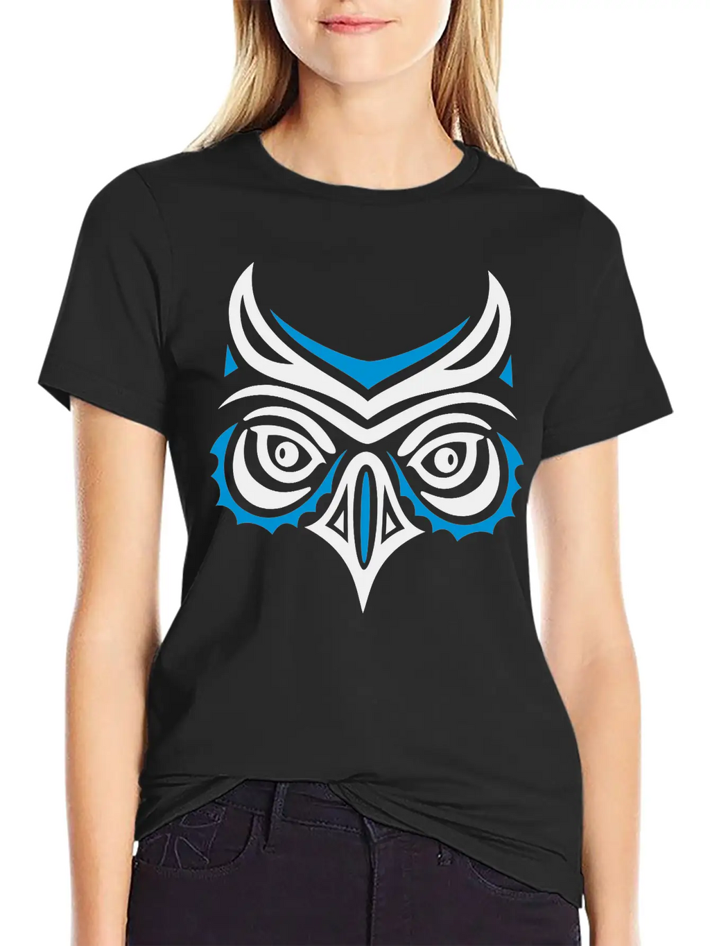 Big Owl Head In Haida Tattoo Style. Owl Face. Breathable Graphic T-Shirt – Perfect For Casual Days