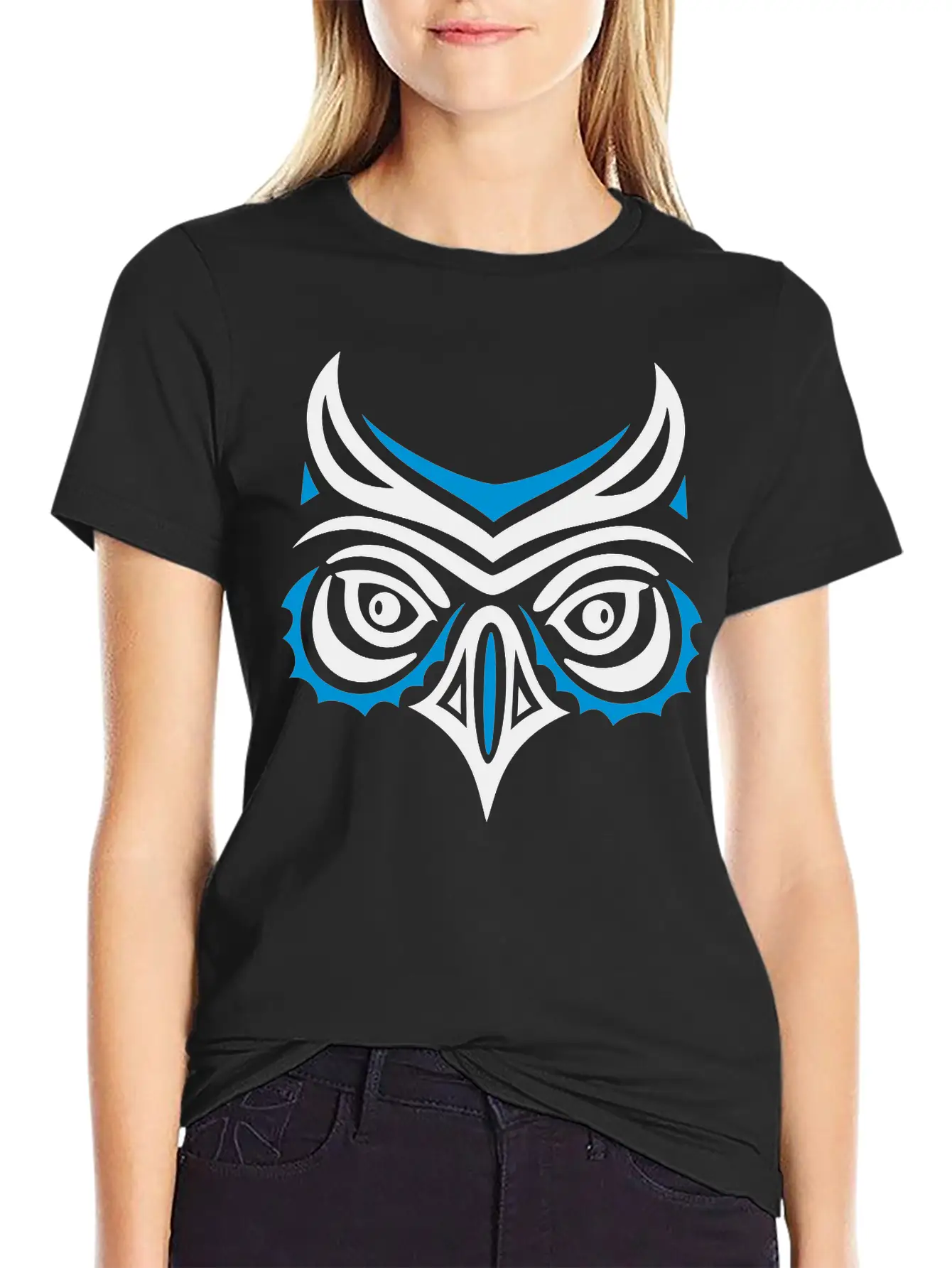 Big Owl Head In Haida Tattoo Style. Owl Face. Breathable Graphic T-Shirt – Perfect For Casual Days