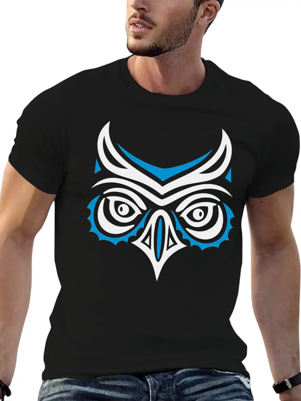 Big Owl Head In Haida Tattoo Style. Owl Face. Breathable Graphic T-Shirt – Perfect For Casual Days