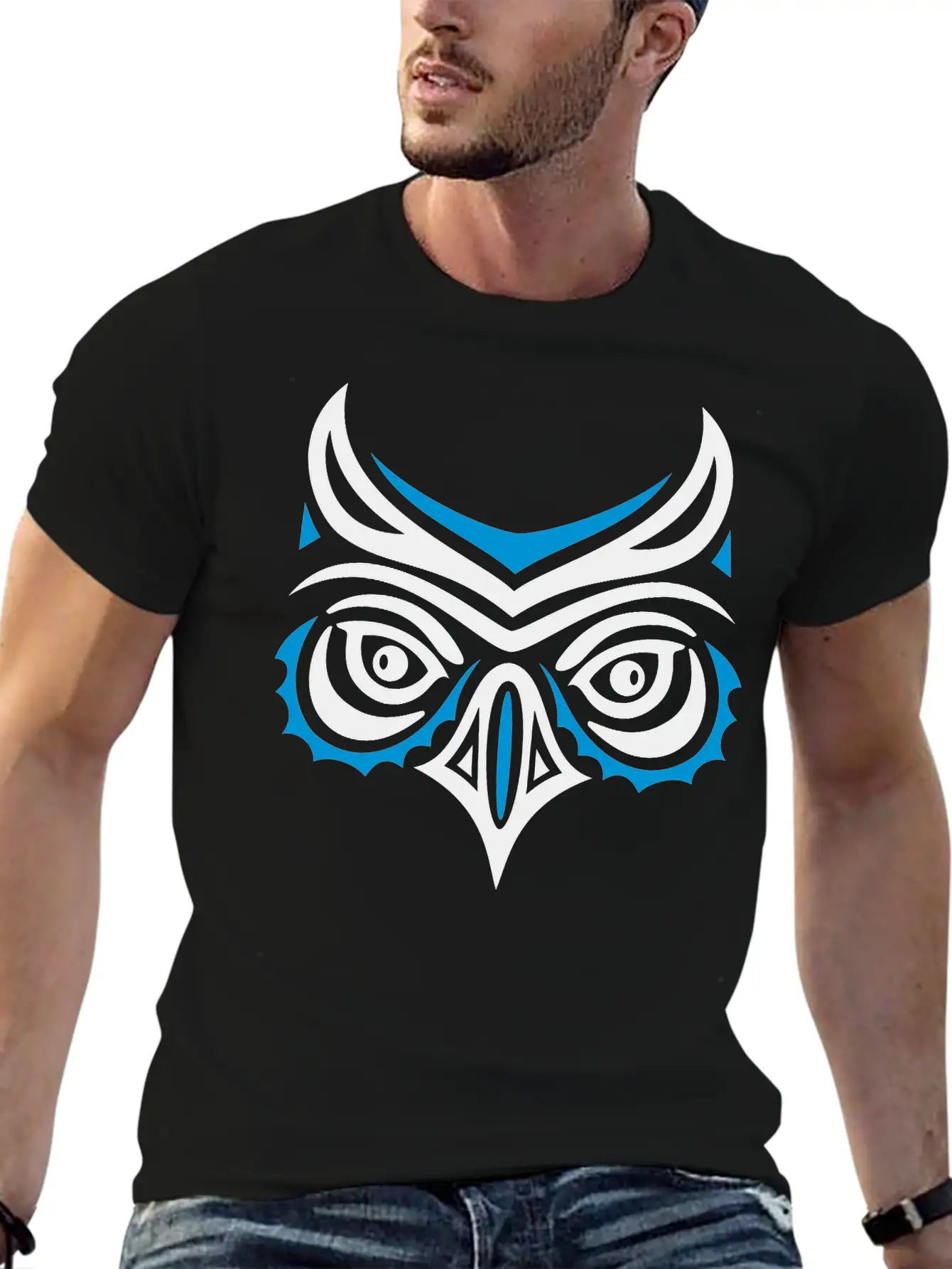 Big Owl Head In Haida Tattoo Style. Owl Face. Breathable Graphic T-Shirt – Perfect For Casual Days