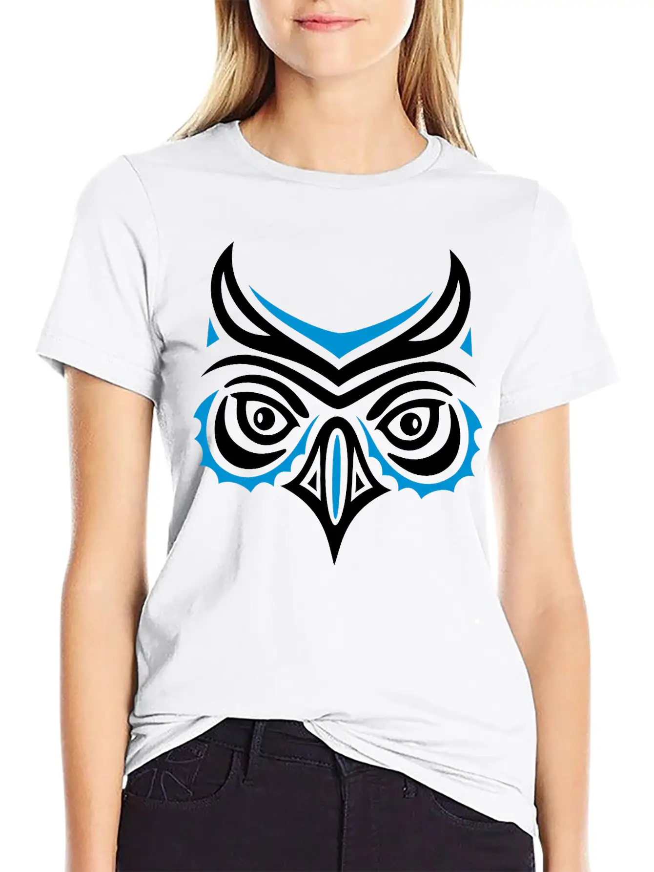 Big Owl Head In Haida Tattoo Style. Owl Face. Breathable Graphic T-Shirt – Perfect For Casual Days