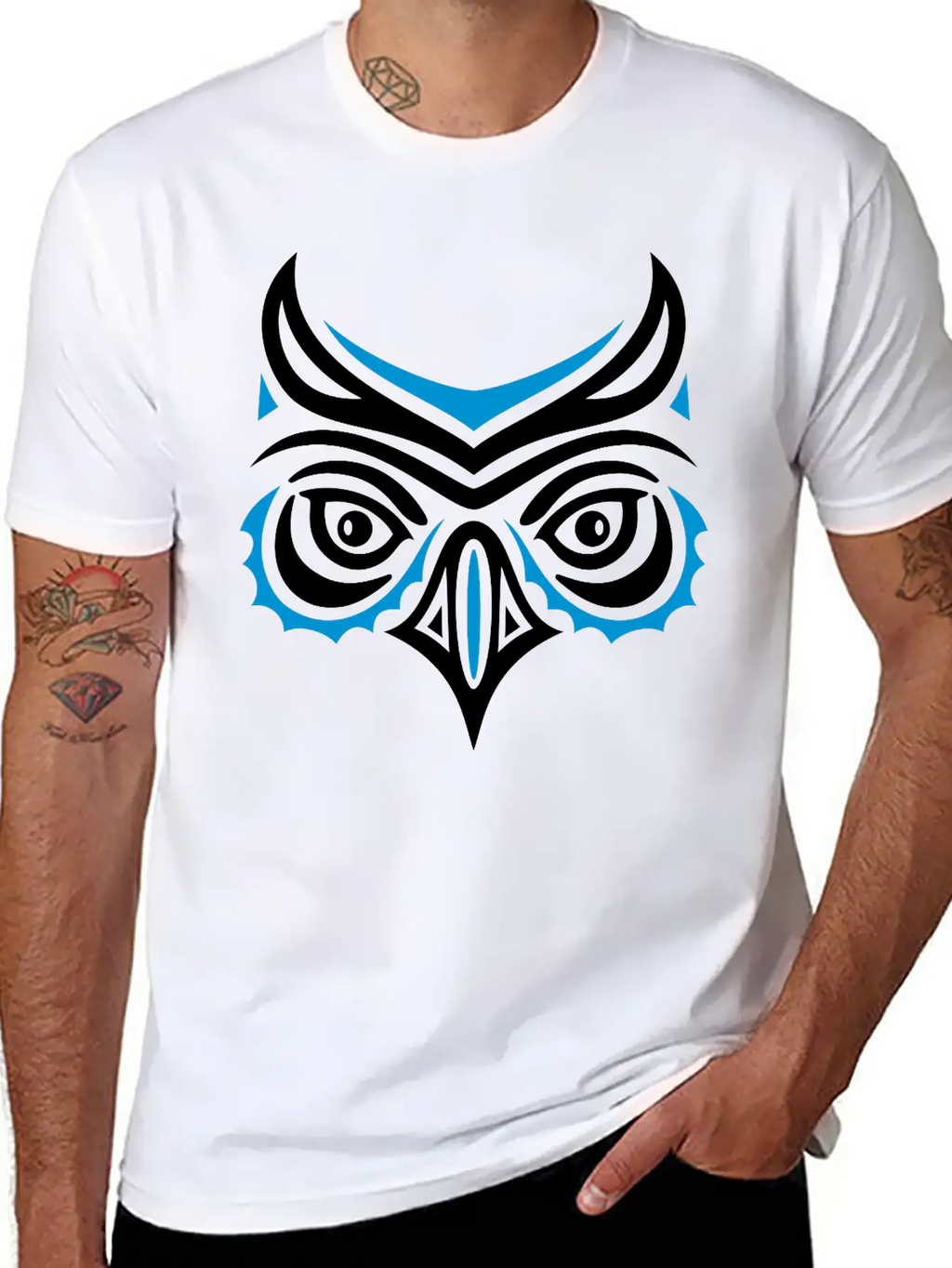 Big Owl Head In Haida Tattoo Style. Owl Face. Breathable Graphic T-Shirt – Perfect For Casual Days