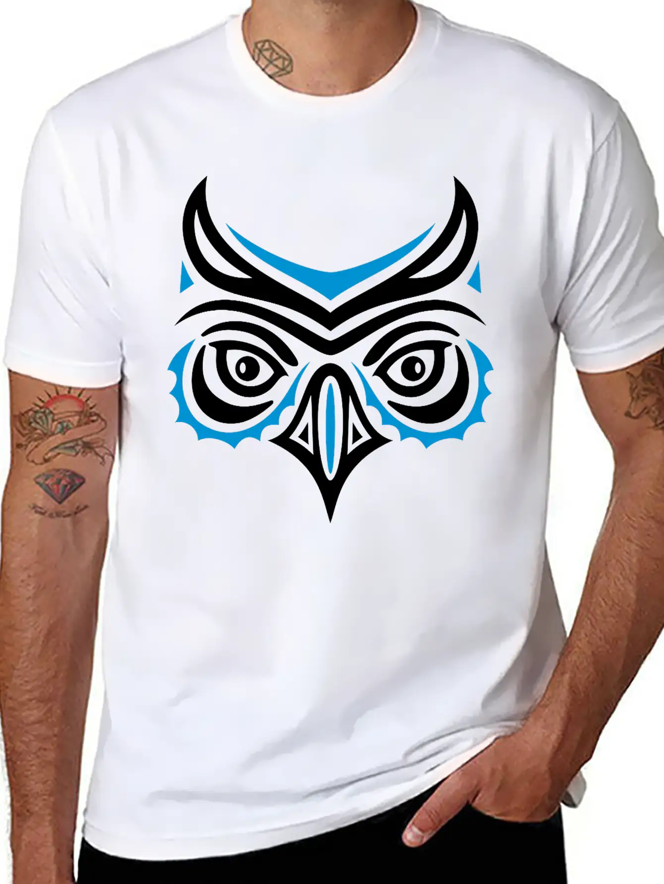 Big Owl Head In Haida Tattoo Style. Owl Face. Breathable Graphic T-Shirt – Perfect For Casual Days