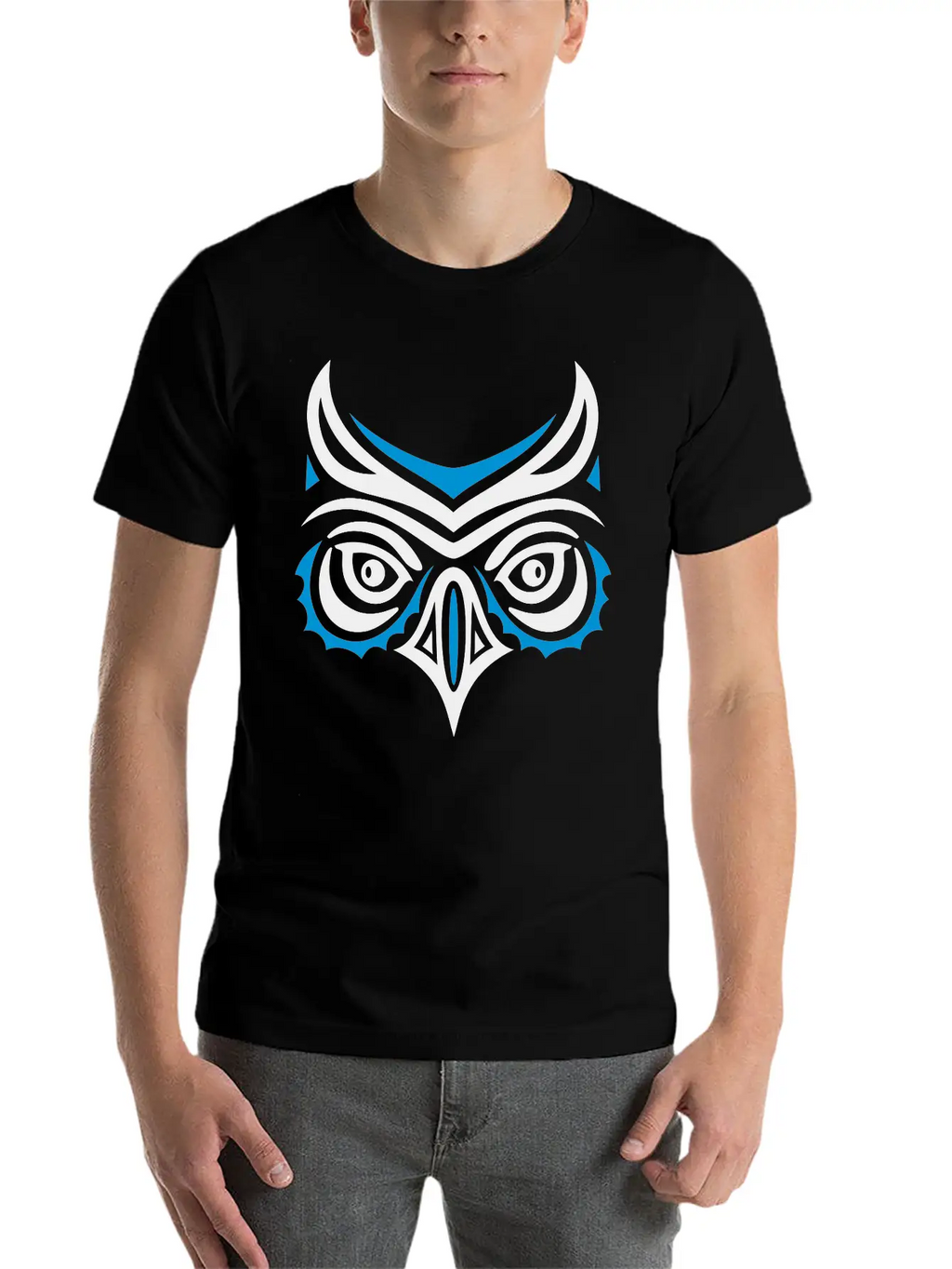 Big Owl Head In Haida Tattoo Style. Owl Face. Breathable Graphic T-Shirt – Perfect For Casual Days