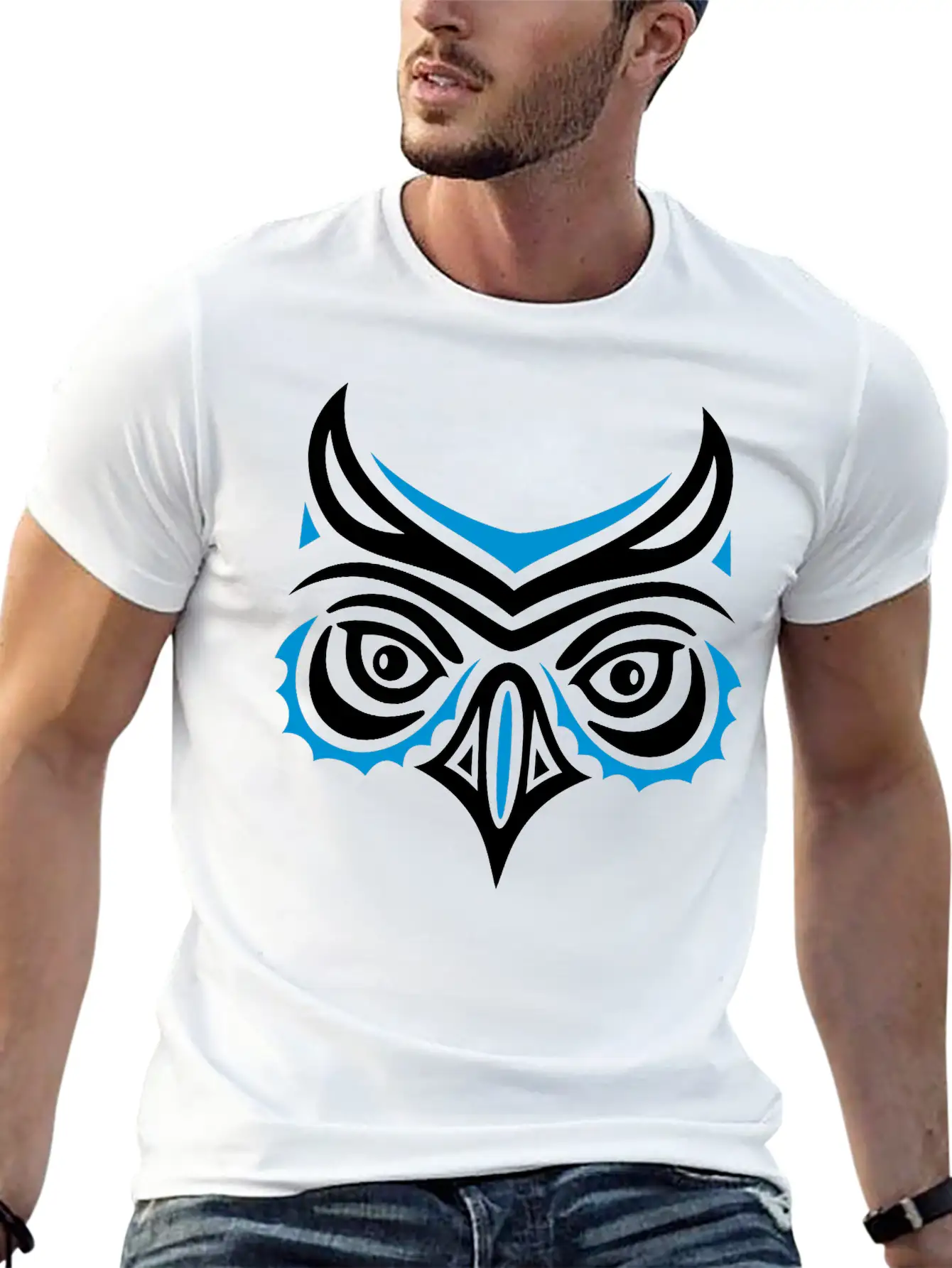 Big Owl Head In Haida Tattoo Style. Owl Face. Breathable Graphic T-Shirt – Perfect For Casual Days