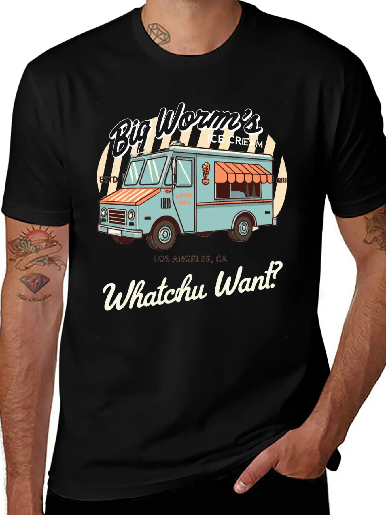 Big Worm's Ice Cream "Whatchu Want?"Los Angeles Classic Cotton Tee – Unisex Comfort For Any Season