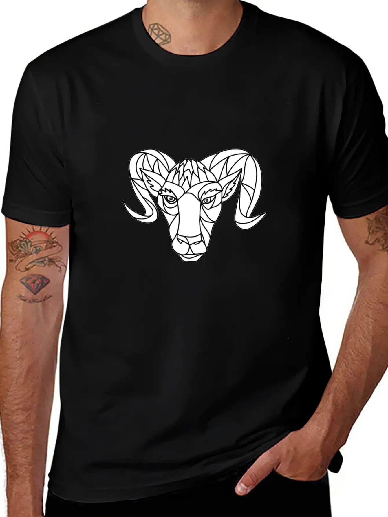 Bighorn Sheep Ram Mosaic Black And White Unisex Casual T-Shirt – Clean Design For Daily Comfort