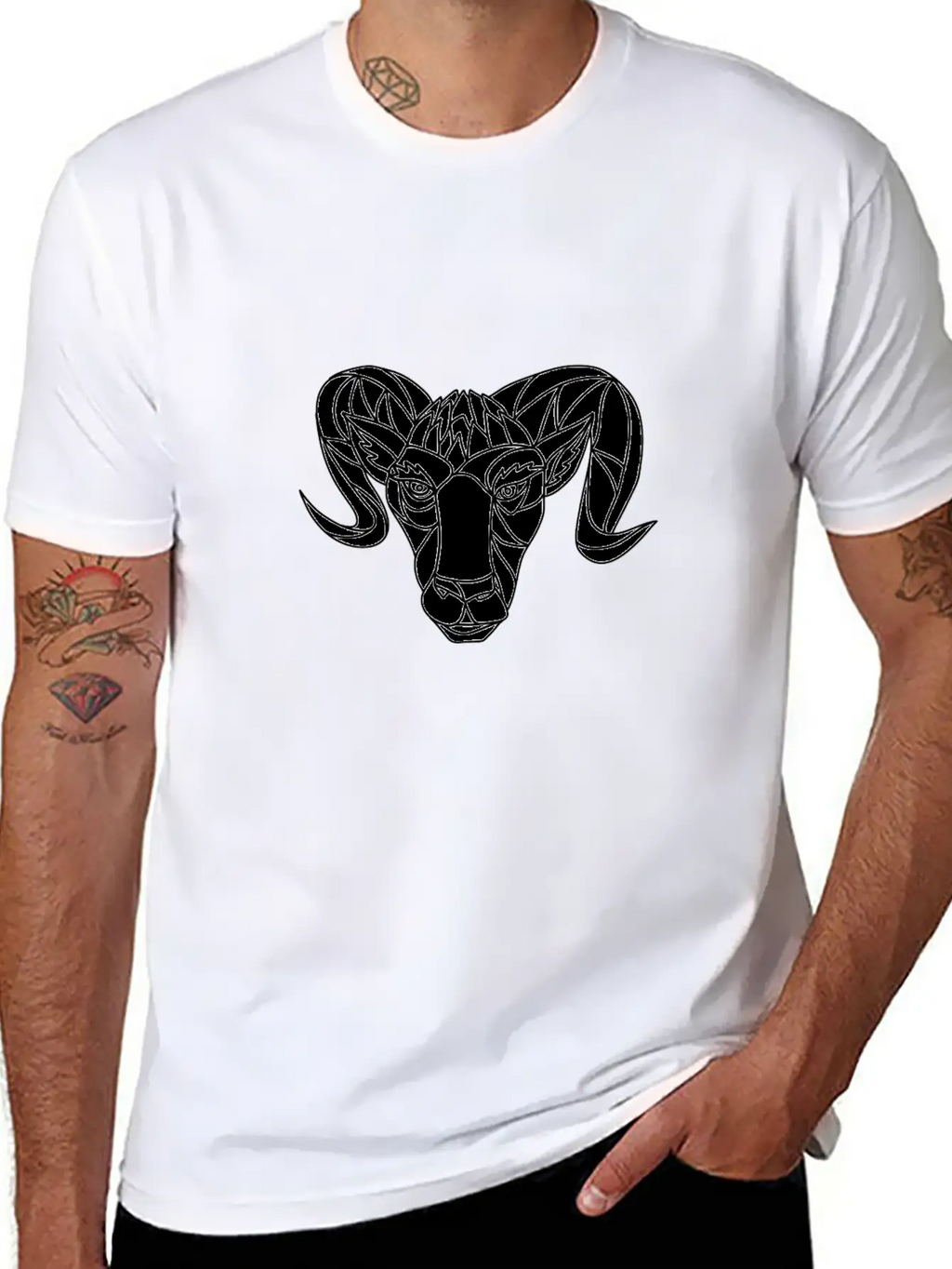 Bighorn Sheep Ram Mosaic Black And White Unisex Casual T-Shirt – Clean Design For Daily Comfort