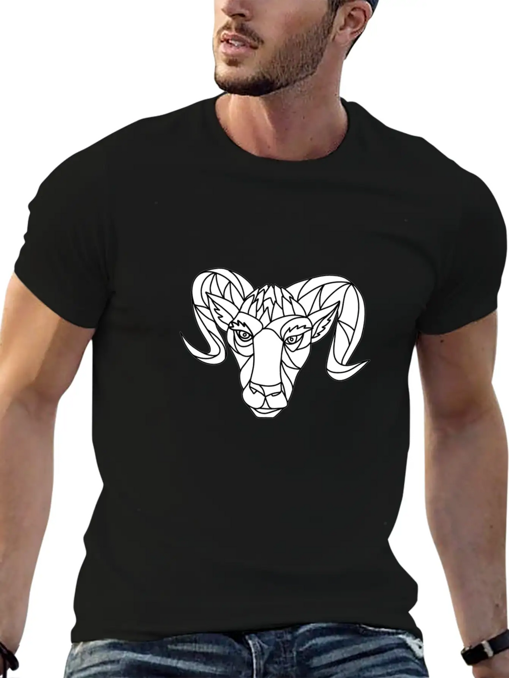 Bighorn Sheep Ram Mosaic Black And White Unisex Casual T-Shirt – Clean Design For Daily Comfort