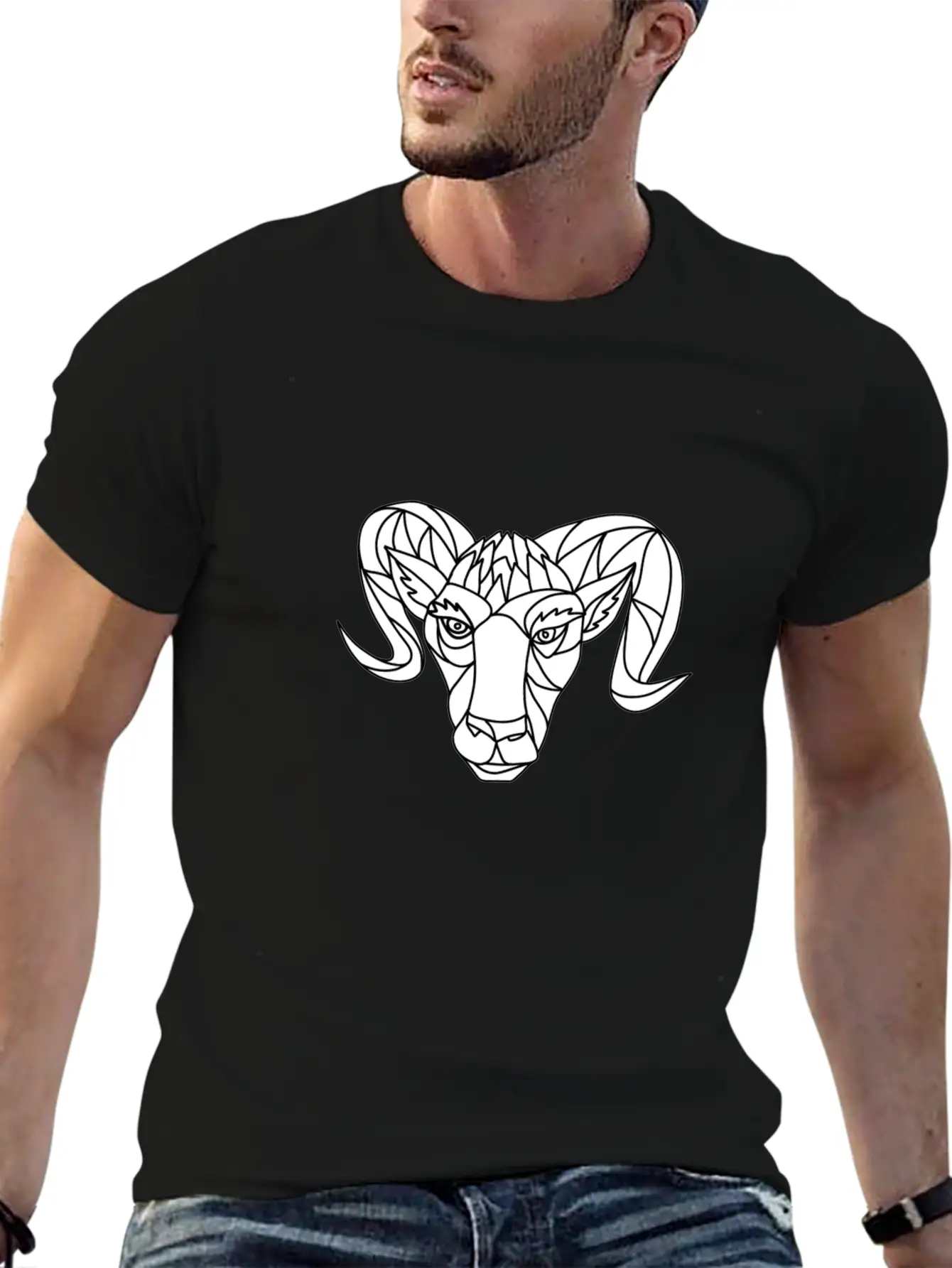 Bighorn Sheep Ram Mosaic Black And White Unisex Casual T-Shirt – Clean Design For Daily Comfort