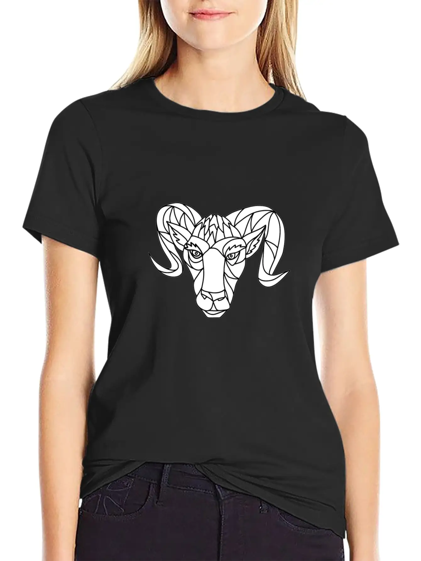 Bighorn Sheep Ram Mosaic Black And White Unisex Casual T-Shirt – Clean Design For Daily Comfort