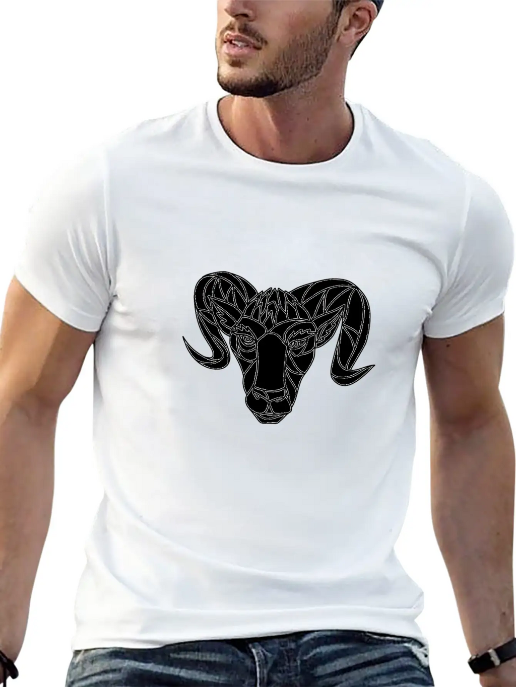 Bighorn Sheep Ram Mosaic Black And White Unisex Casual T-Shirt – Clean Design For Daily Comfort
