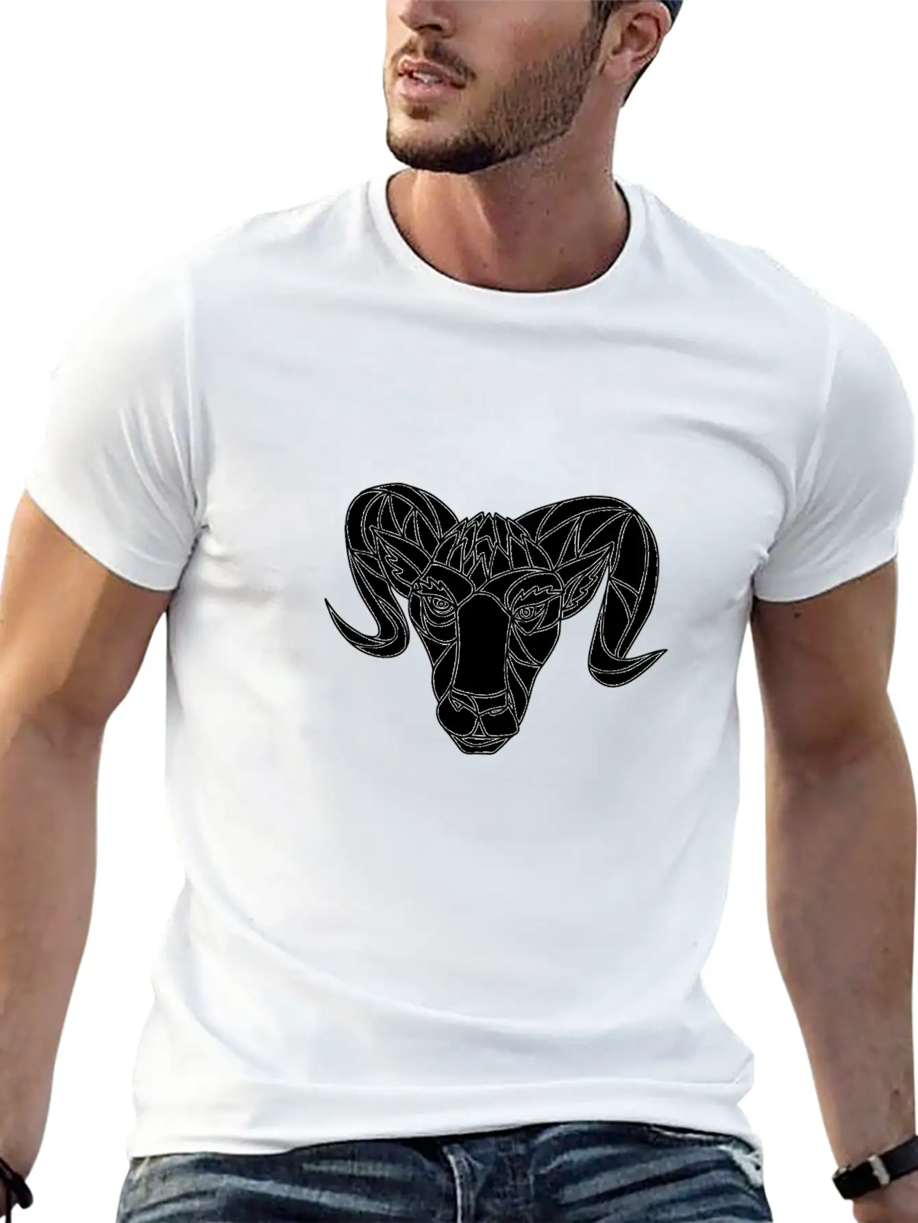 Bighorn Sheep Ram Mosaic Black And White Unisex Casual T-Shirt – Clean Design For Daily Comfort