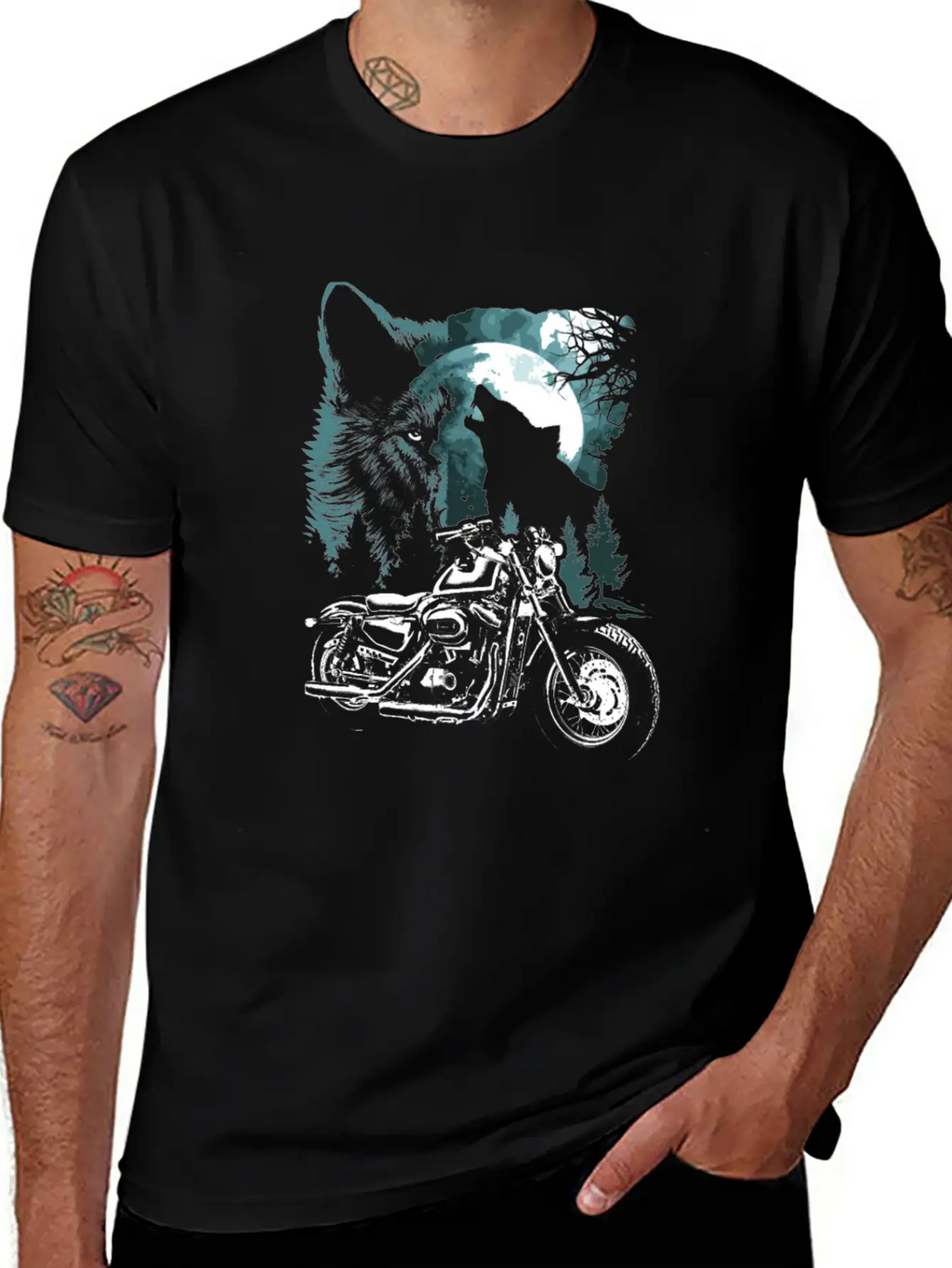 Biker Motorcycle With Wolves Timeless Short Sleeve Tee – Comfy And Minimalist Design