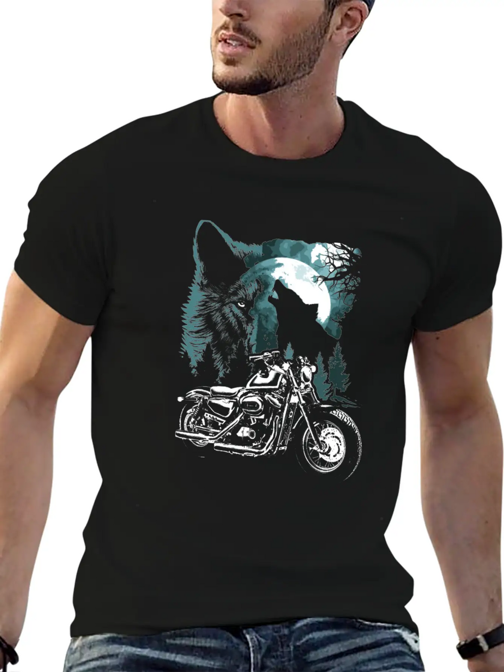 Biker Motorcycle With Wolves Timeless Short Sleeve Tee – Comfy And Minimalist Design