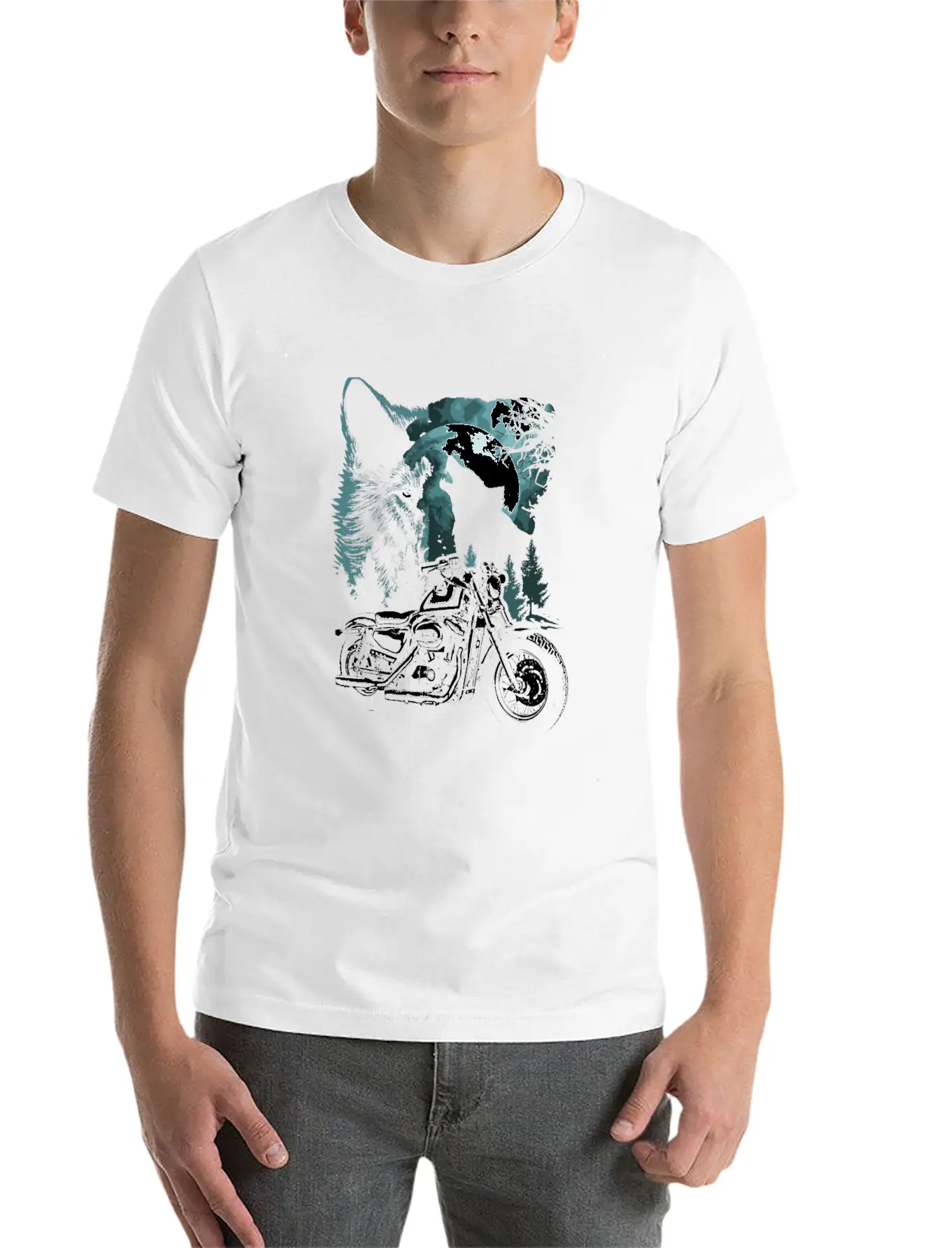 Biker Motorcycle With Wolves Timeless Short Sleeve Tee – Comfy And Minimalist Design