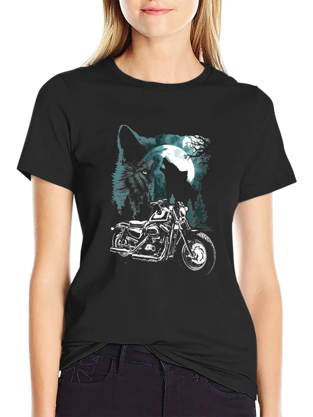 Biker Motorcycle With Wolves Timeless Short Sleeve Tee – Comfy And Minimalist Design