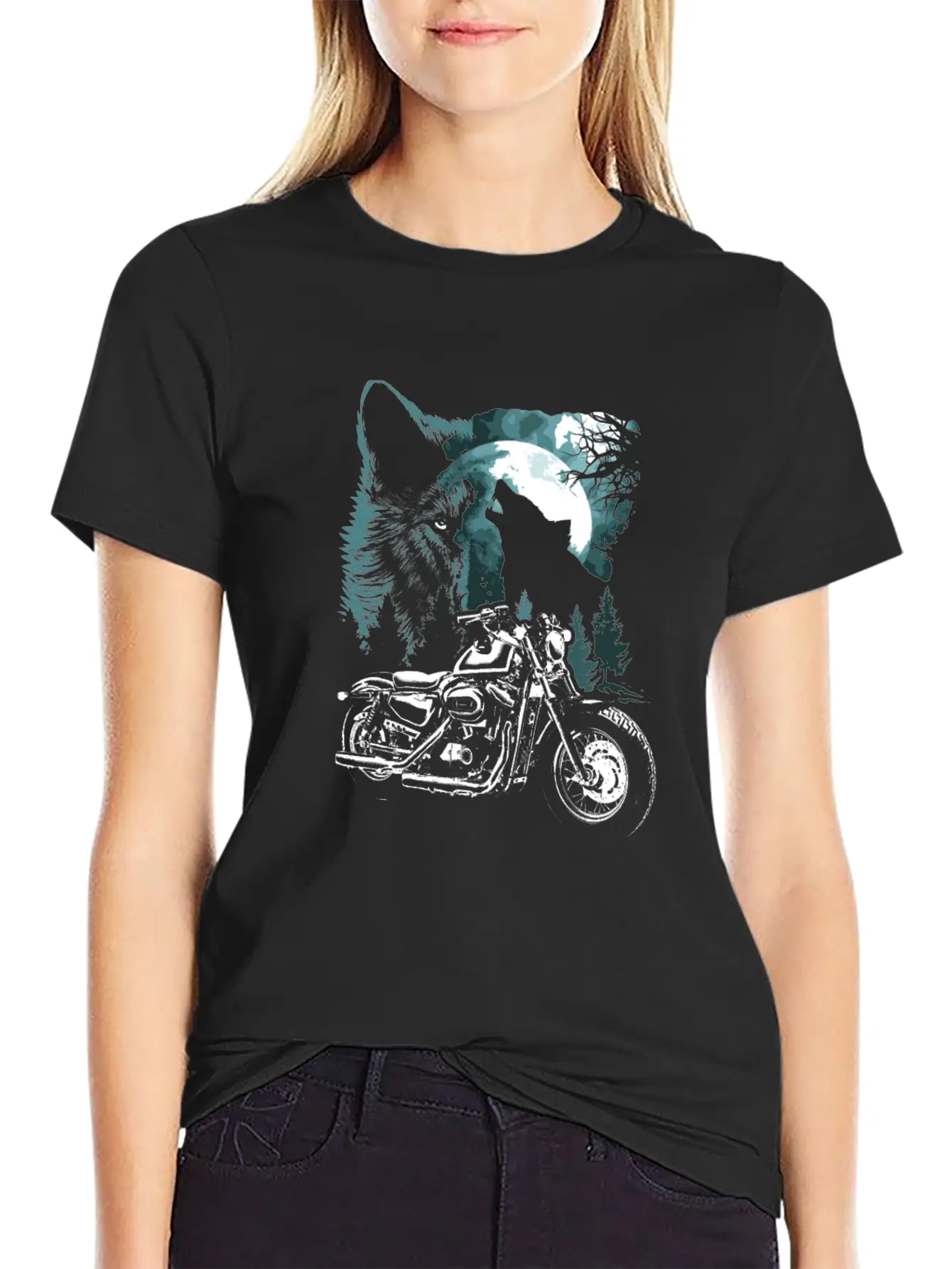 Biker Motorcycle With Wolves Timeless Short Sleeve Tee – Comfy And Minimalist Design