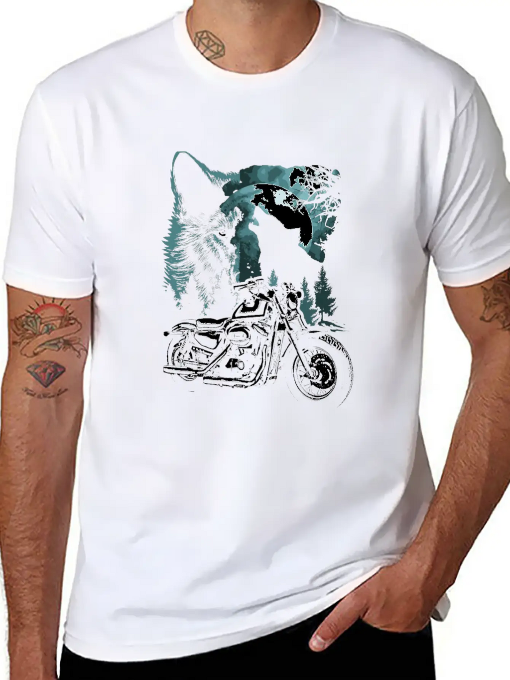 Biker Motorcycle With Wolves Timeless Short Sleeve Tee – Comfy And Minimalist Design