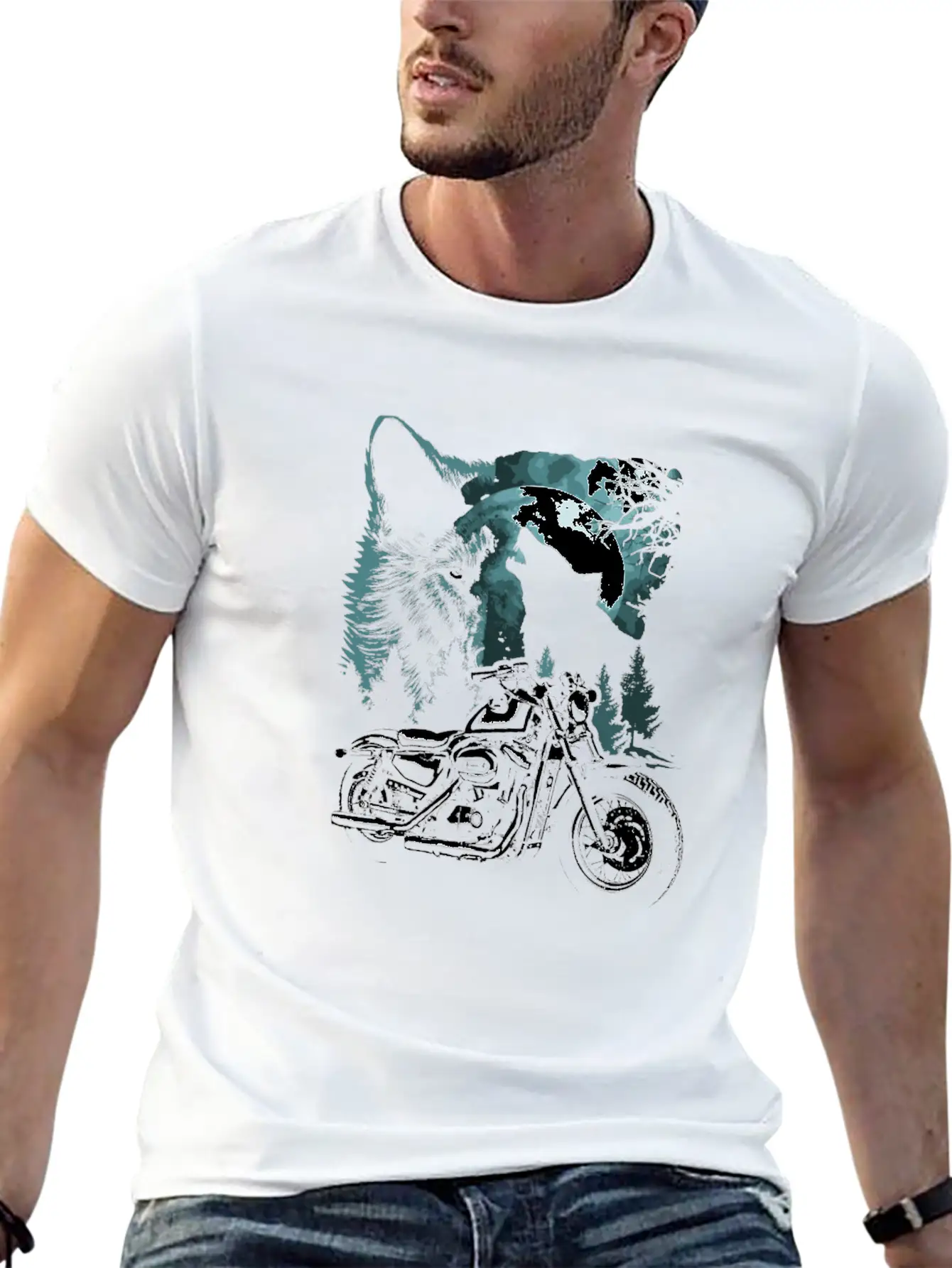Biker Motorcycle With Wolves Timeless Short Sleeve Tee – Comfy And Minimalist Design
