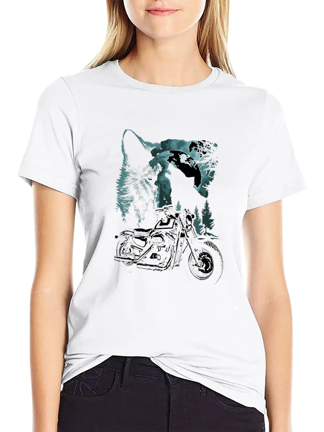 Biker Motorcycle With Wolves Timeless Short Sleeve Tee – Comfy And Minimalist Design