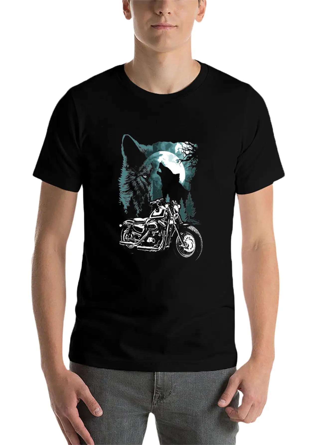 Biker Motorcycle With Wolves Timeless Short Sleeve Tee – Comfy And Minimalist Design