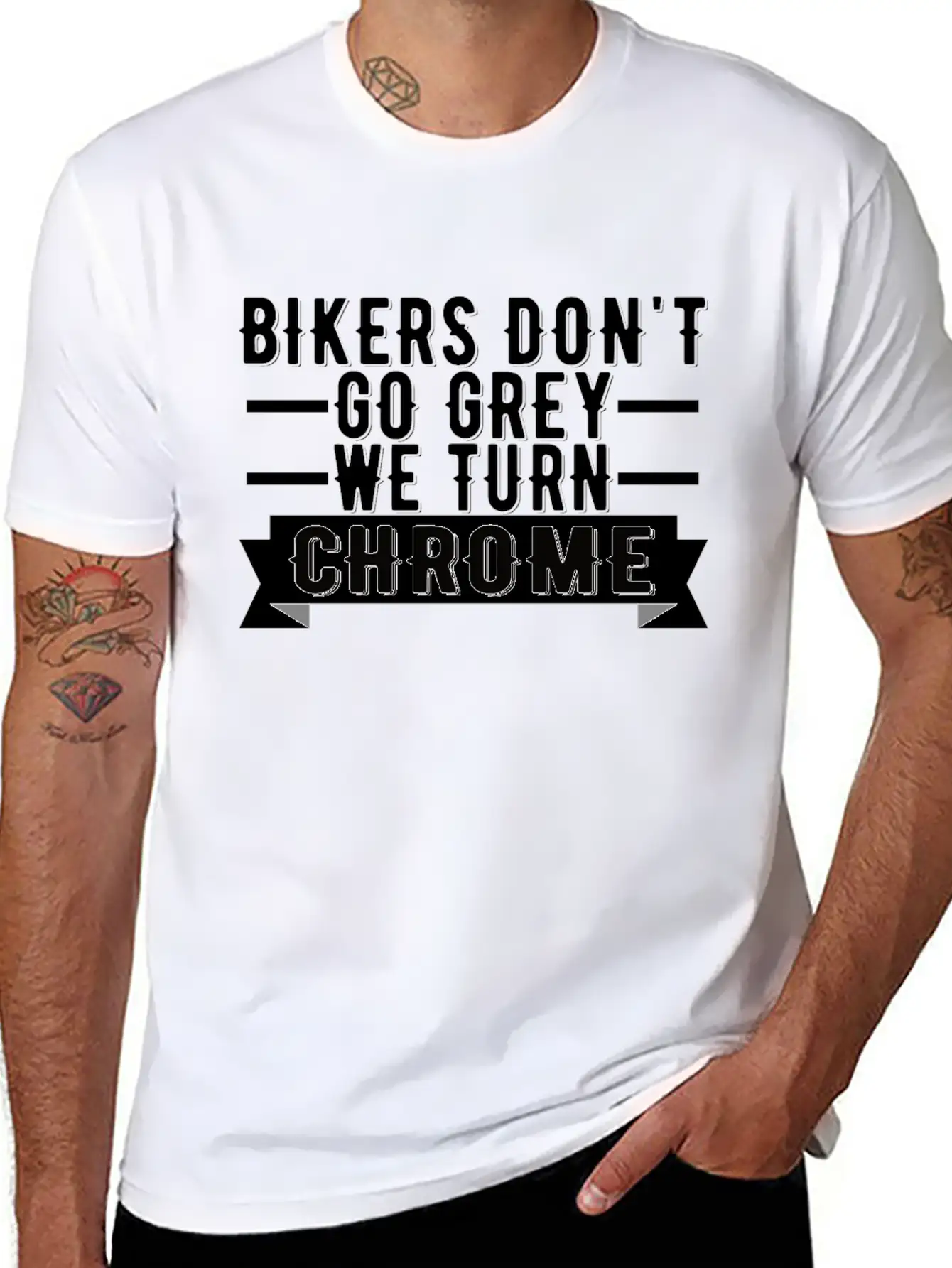 Bikers Don't Go Grey We Turn Chrome Cool Biker Breathable Graphic T-Shirt – Perfect For Casual Days