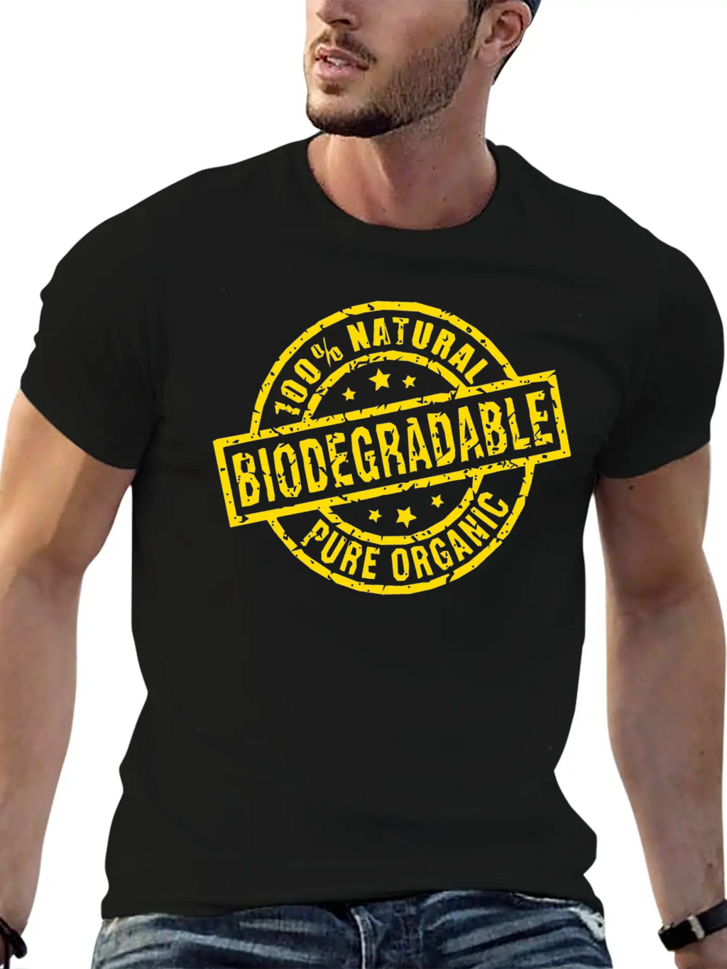 Biodegradable Yellow Stamp Timeless Short Sleeve Tee – Comfy And Minimalist Design