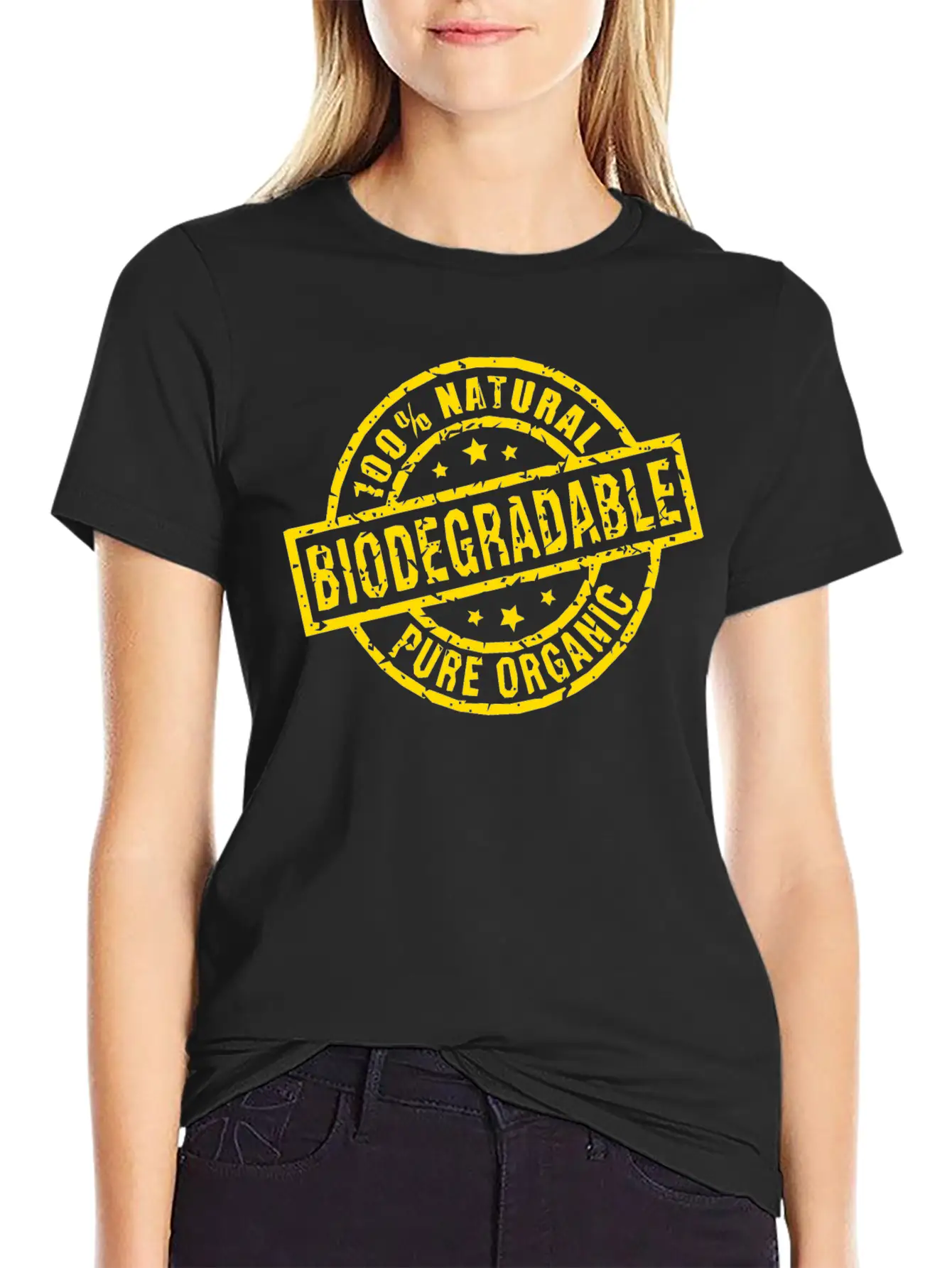 Biodegradable Yellow Stamp Timeless Short Sleeve Tee – Comfy And Minimalist Design