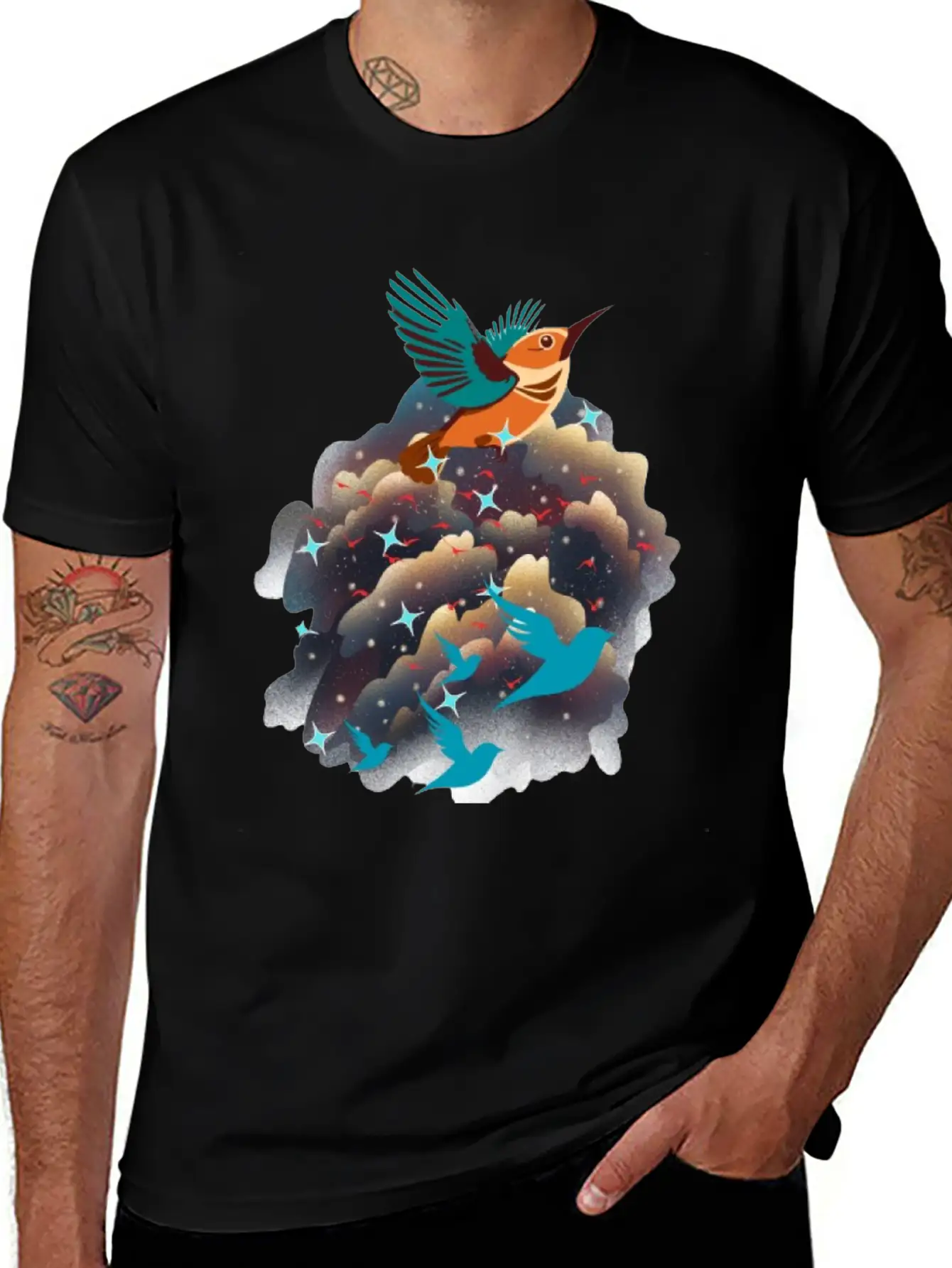 Birds In The Sky Breathable Graphic T-Shirt – Perfect For Casual Days