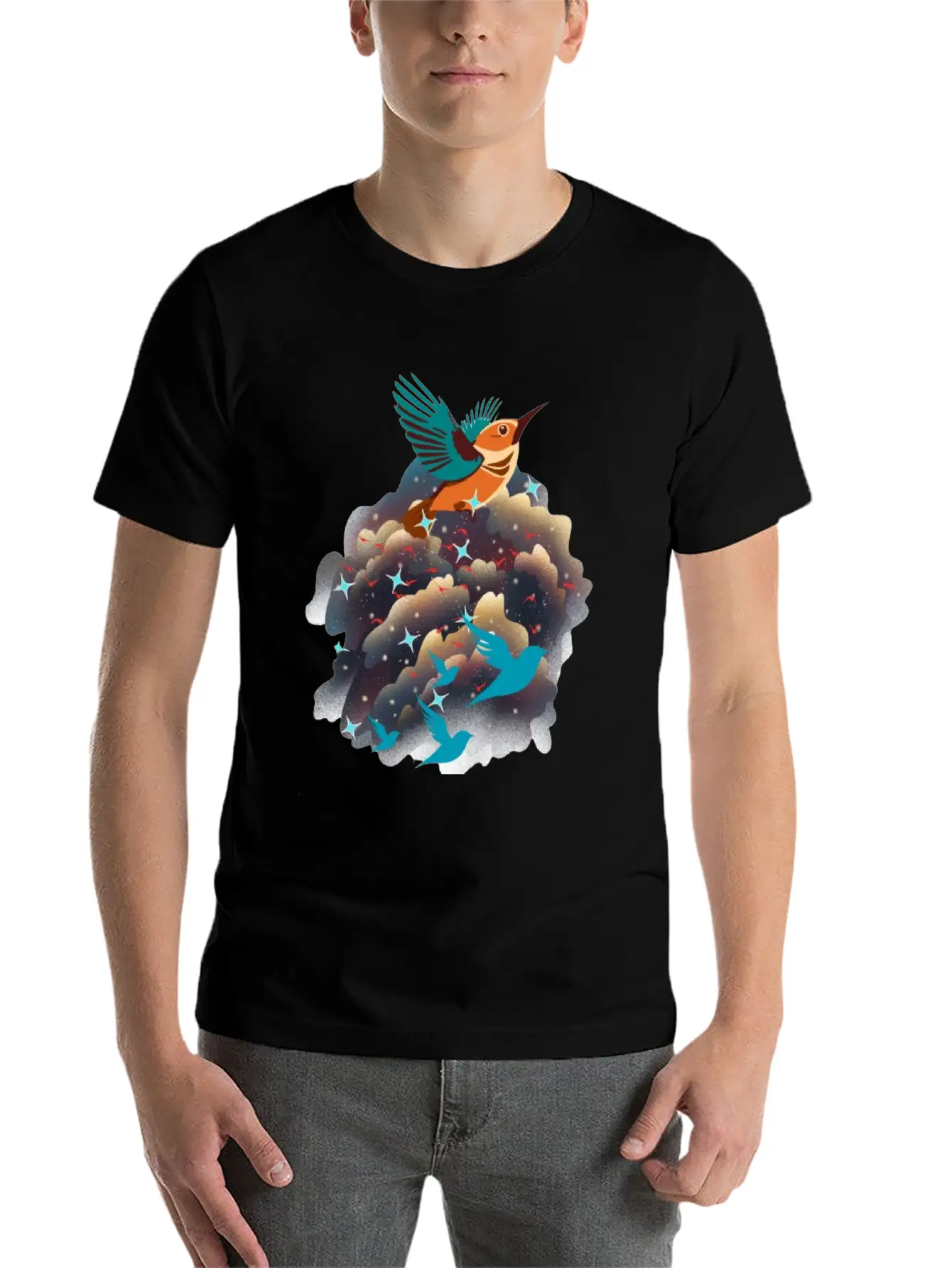 Birds In The Sky Breathable Graphic T-Shirt – Perfect For Casual Days