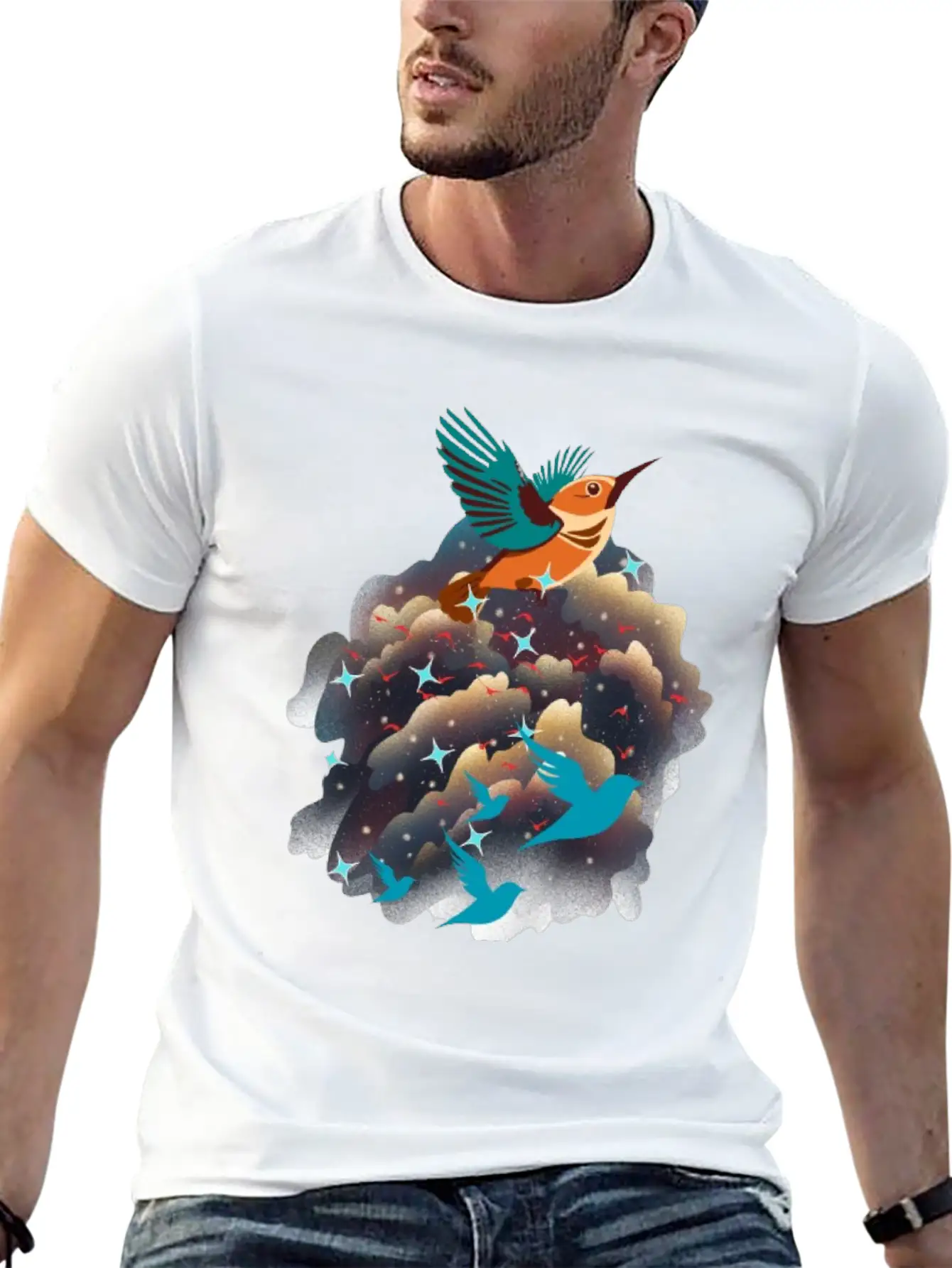 Birds In The Sky Breathable Graphic T-Shirt – Perfect For Casual Days