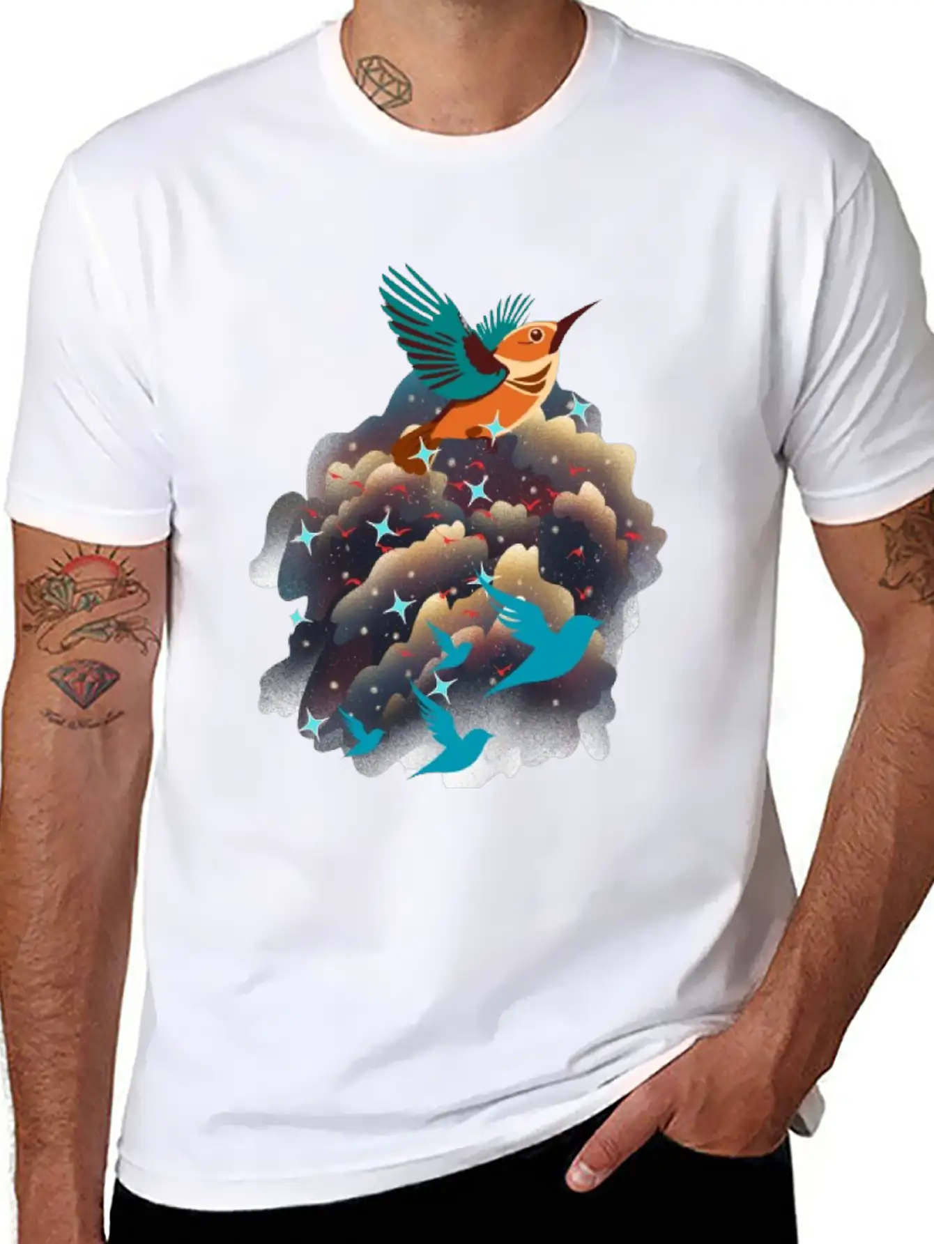 Birds In The Sky Breathable Graphic T-Shirt – Perfect For Casual Days