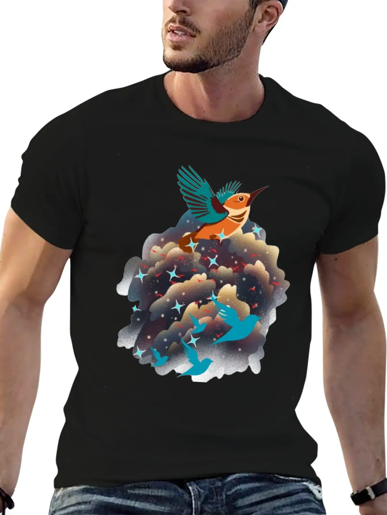 Birds In The Sky Breathable Graphic T-Shirt – Perfect For Casual Days