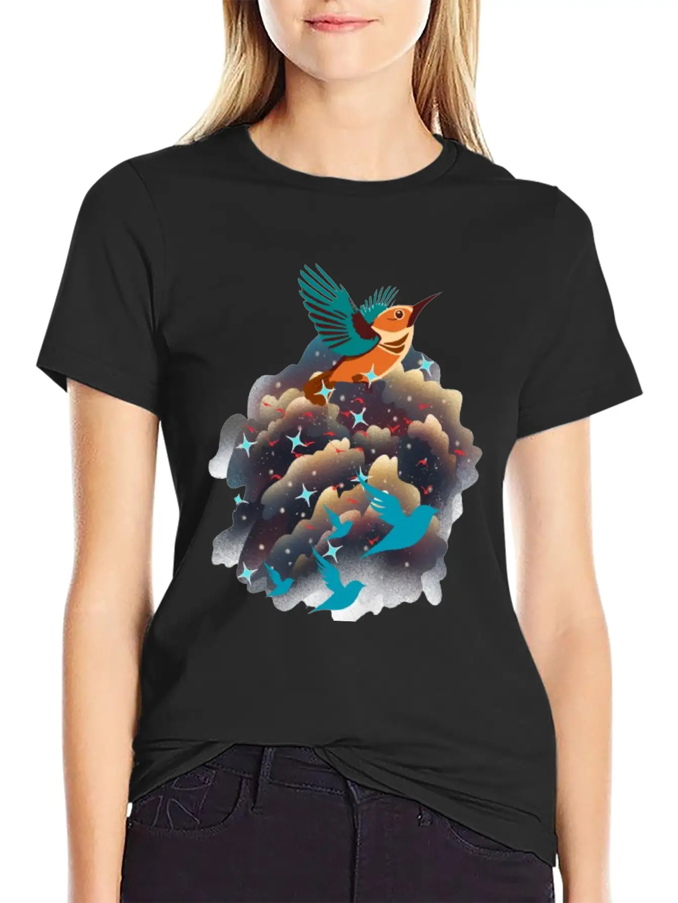 Birds In The Sky Breathable Graphic T-Shirt – Perfect For Casual Days