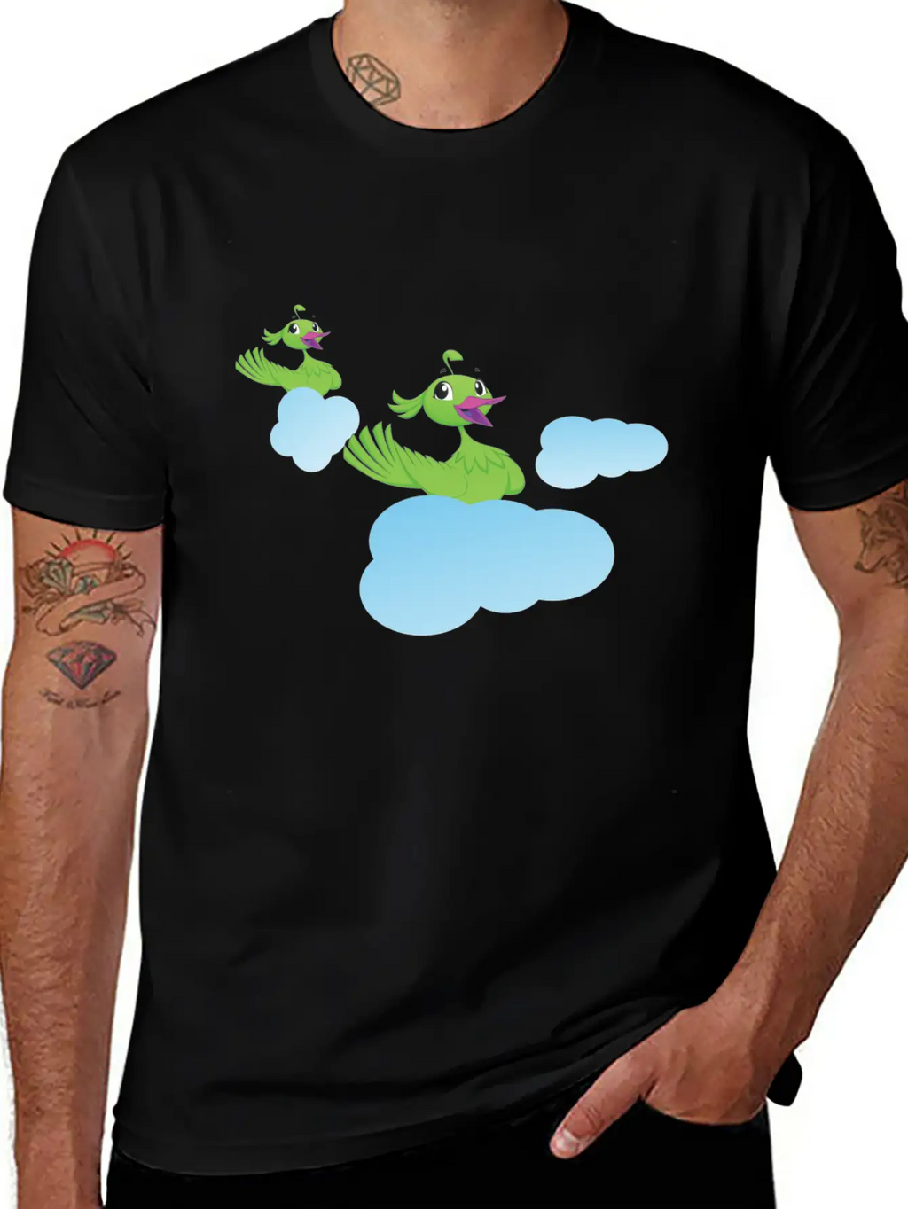 Birds On Clouds Animal Air Breathable Soft Cotton T-Shirt – Timeless Casual Look