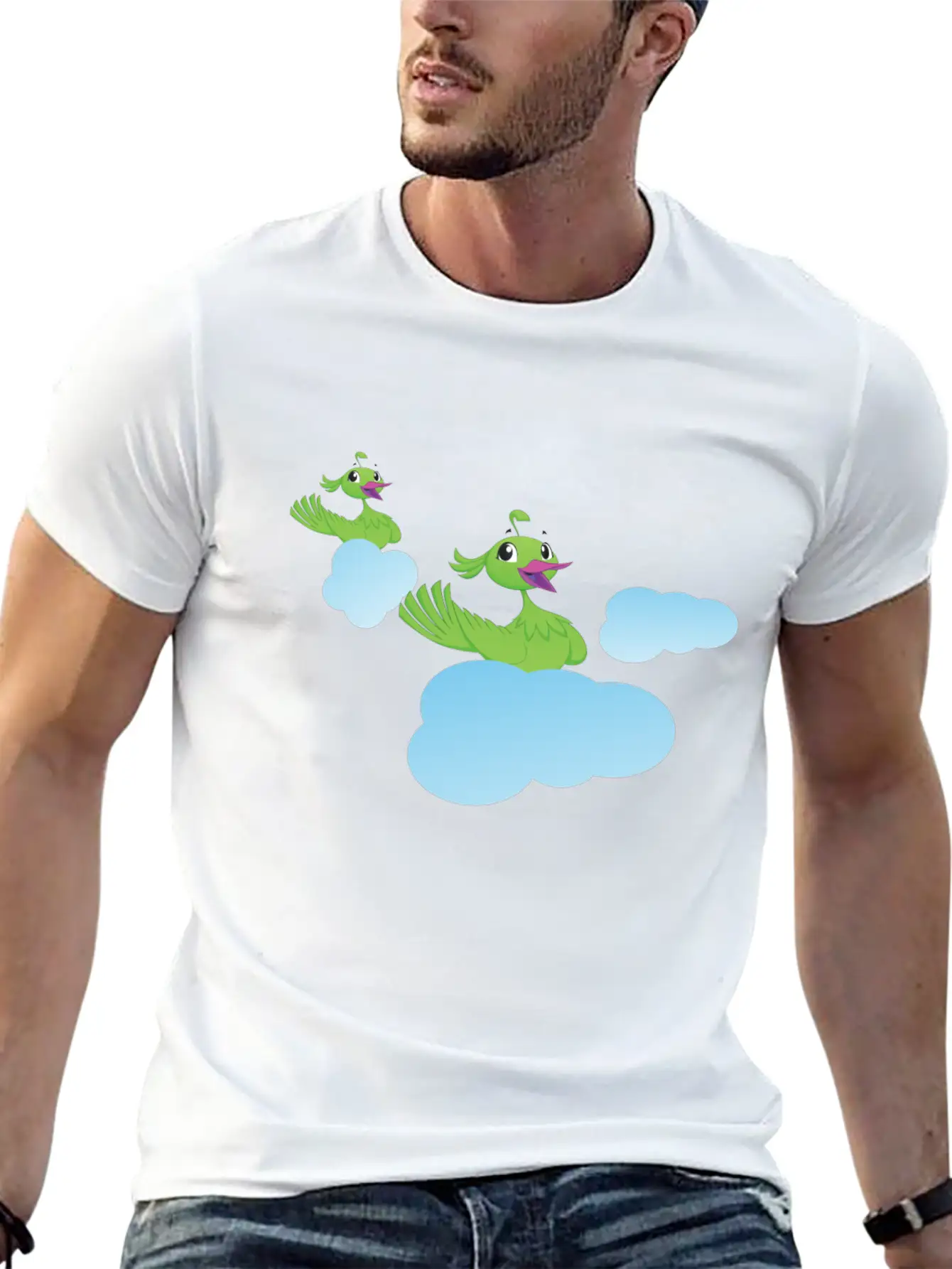Birds On Clouds Animal Air Breathable Soft Cotton T-Shirt – Timeless Casual Look