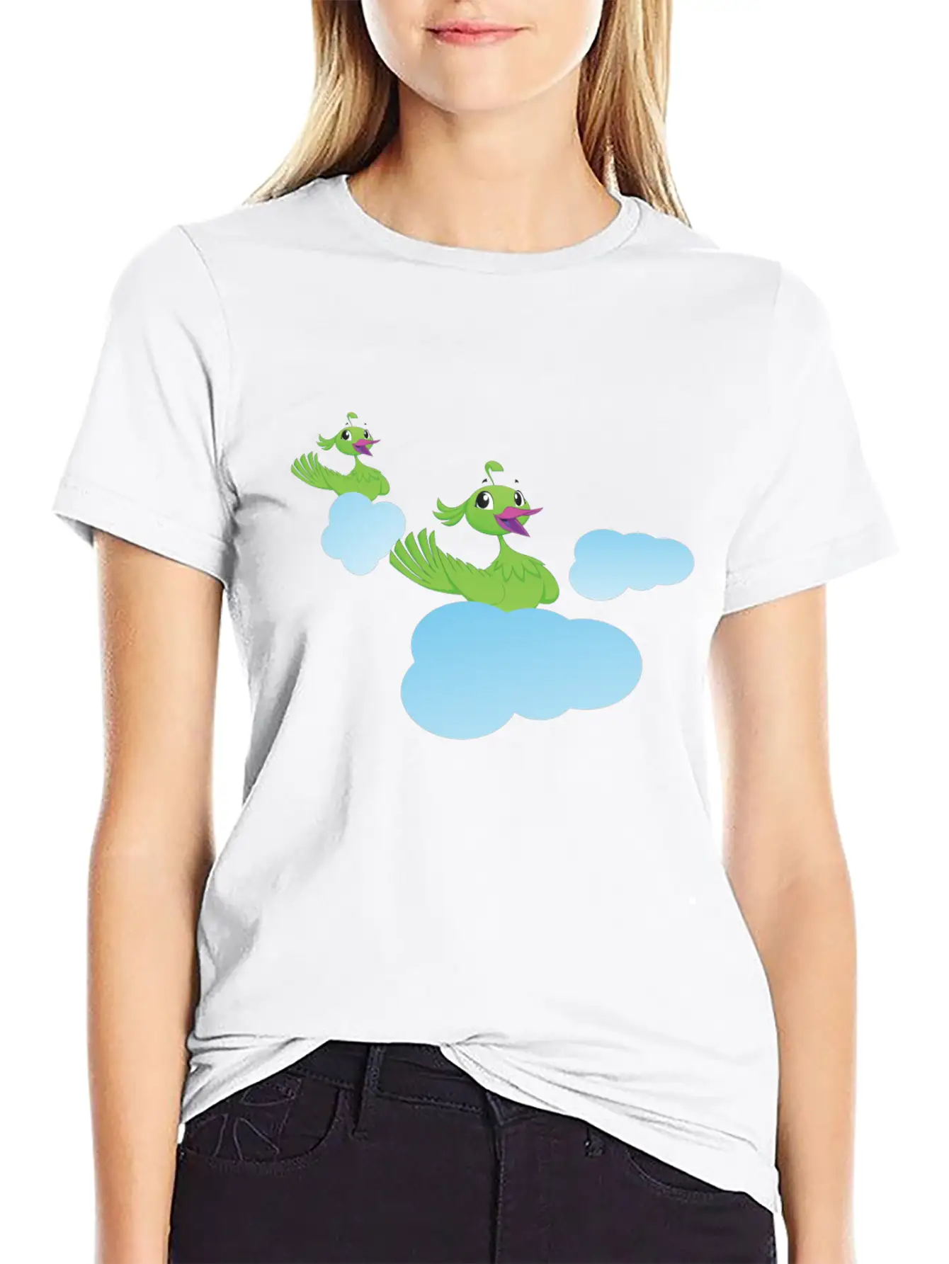 Birds On Clouds Animal Air Breathable Soft Cotton T-Shirt – Timeless Casual Look