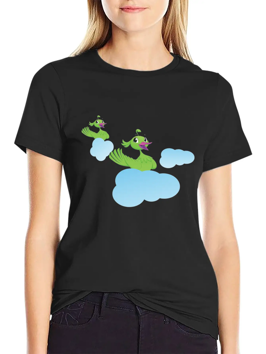Birds On Clouds Animal Air Breathable Soft Cotton T-Shirt – Timeless Casual Look